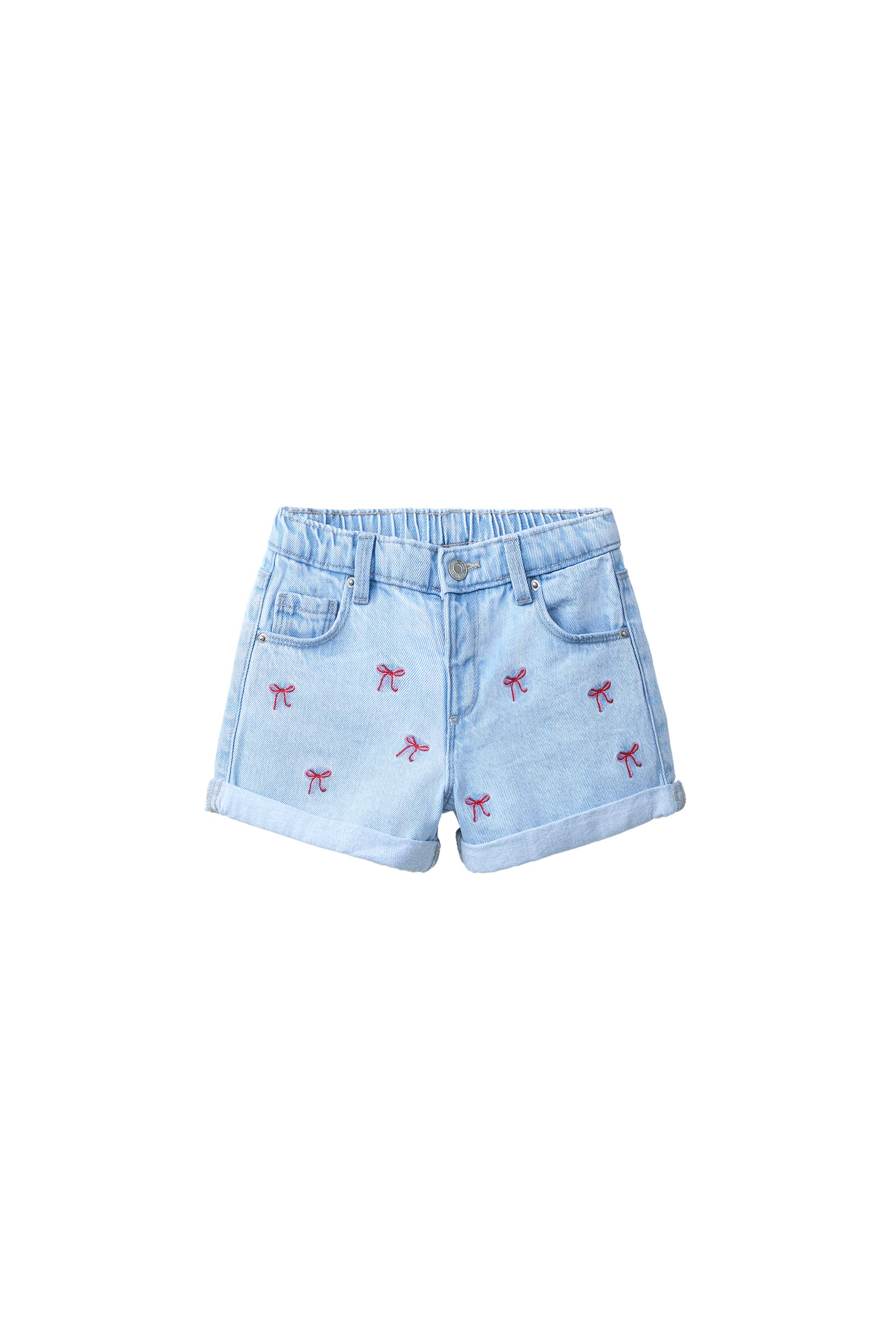 Джинсовые бермуды MOM FIT с вышивкой в виде банта — ZARA