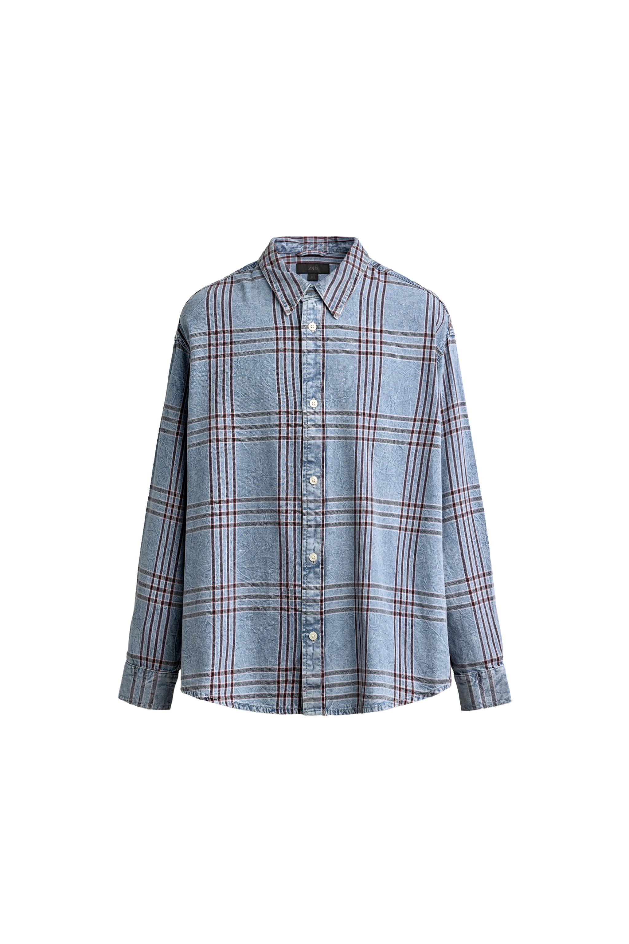 Рубашка из денима свободного кроя в клетку — ZARA