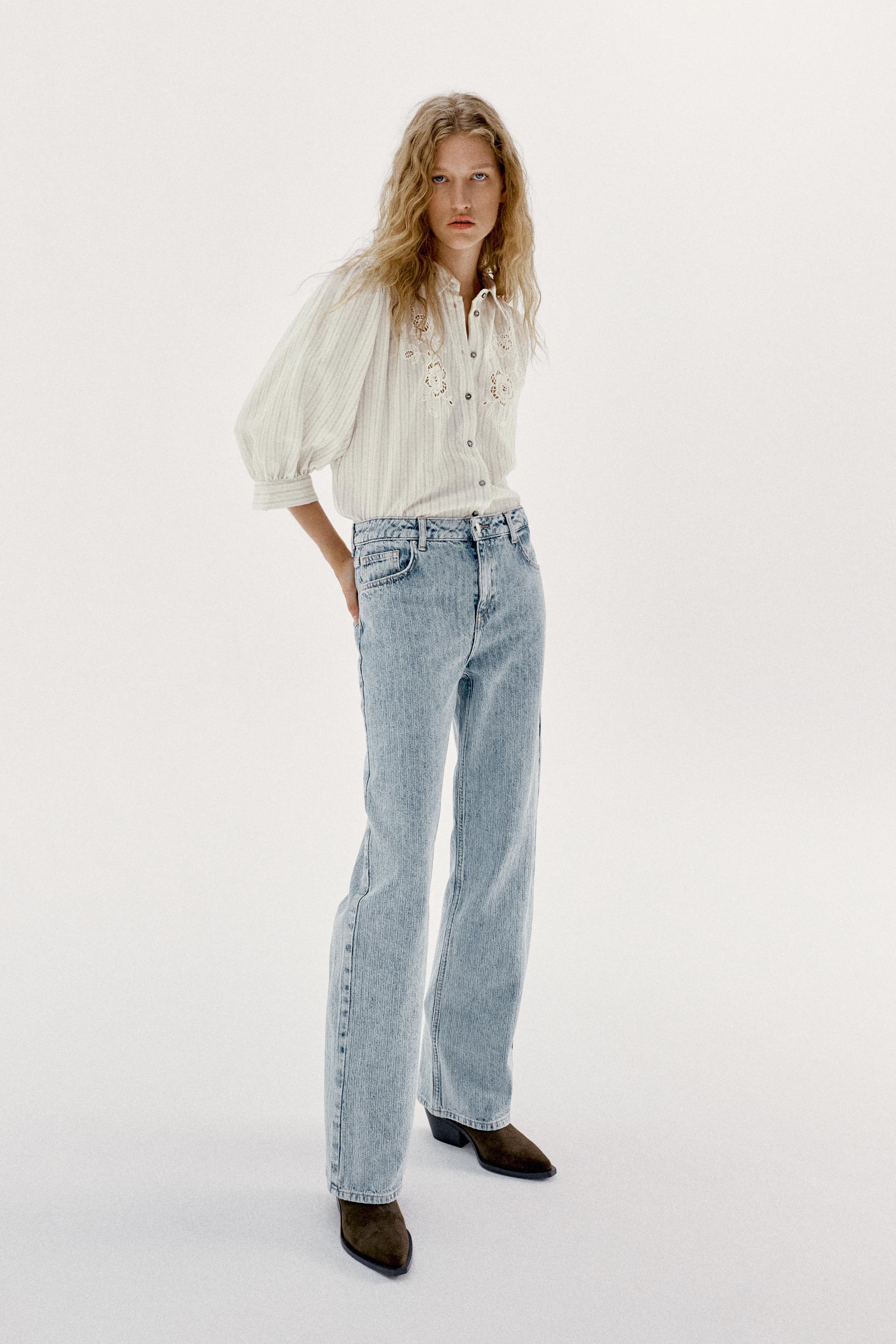 РУБАШКА В ПОЛОСКУ С ПЕРФОРИРОВАННОЙ ВЫШИВКОЙ — ZARA