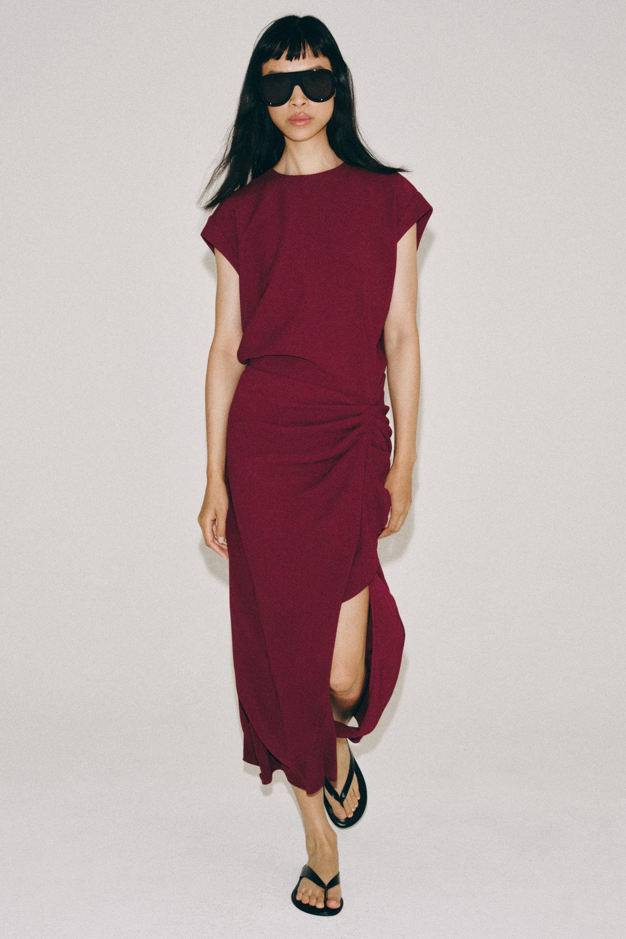 Платье миди ZW COLLECTION с рюшами — ZARA