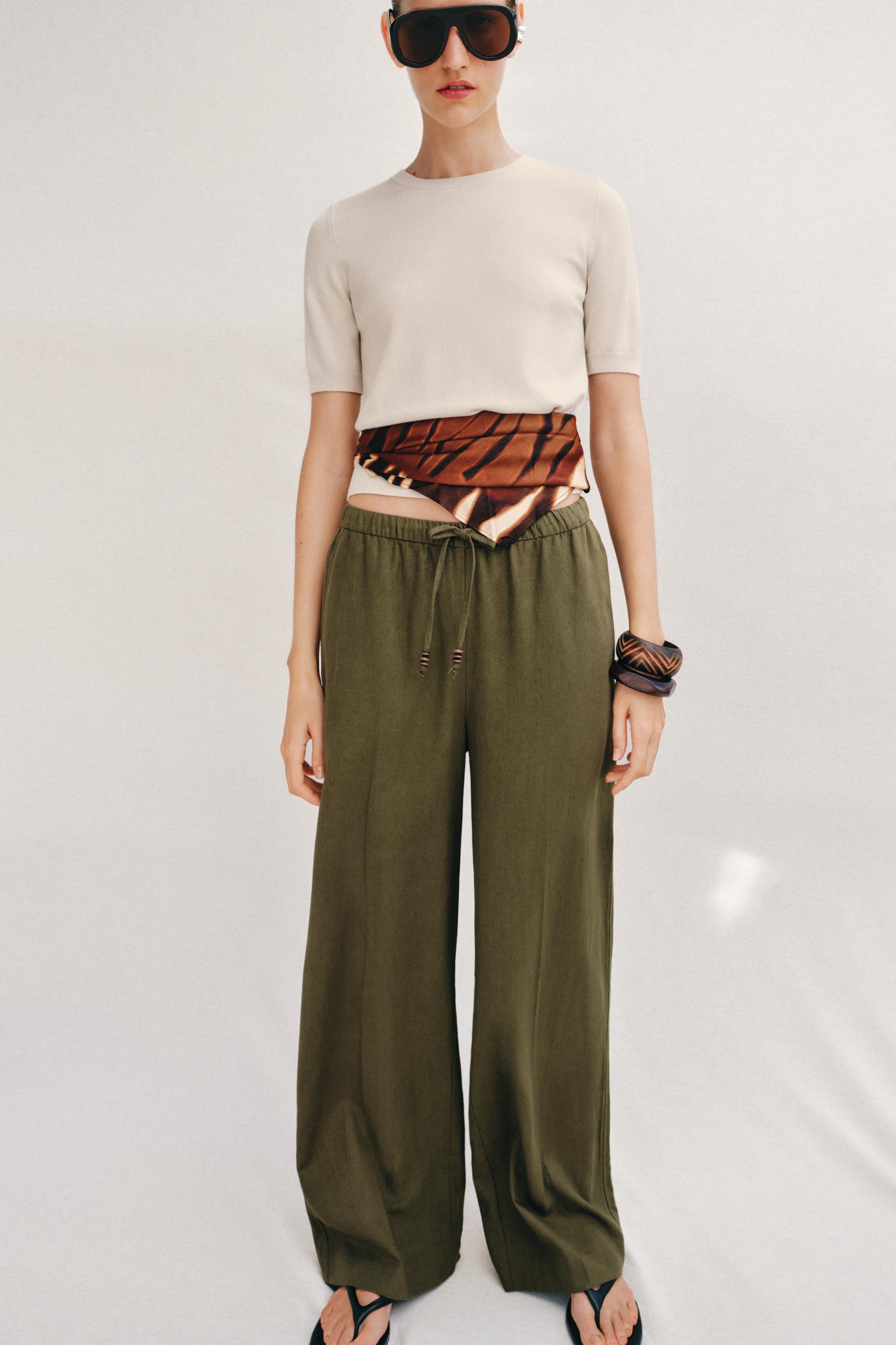 Брюки с прямыми штанинами из смесового льна — ZARA