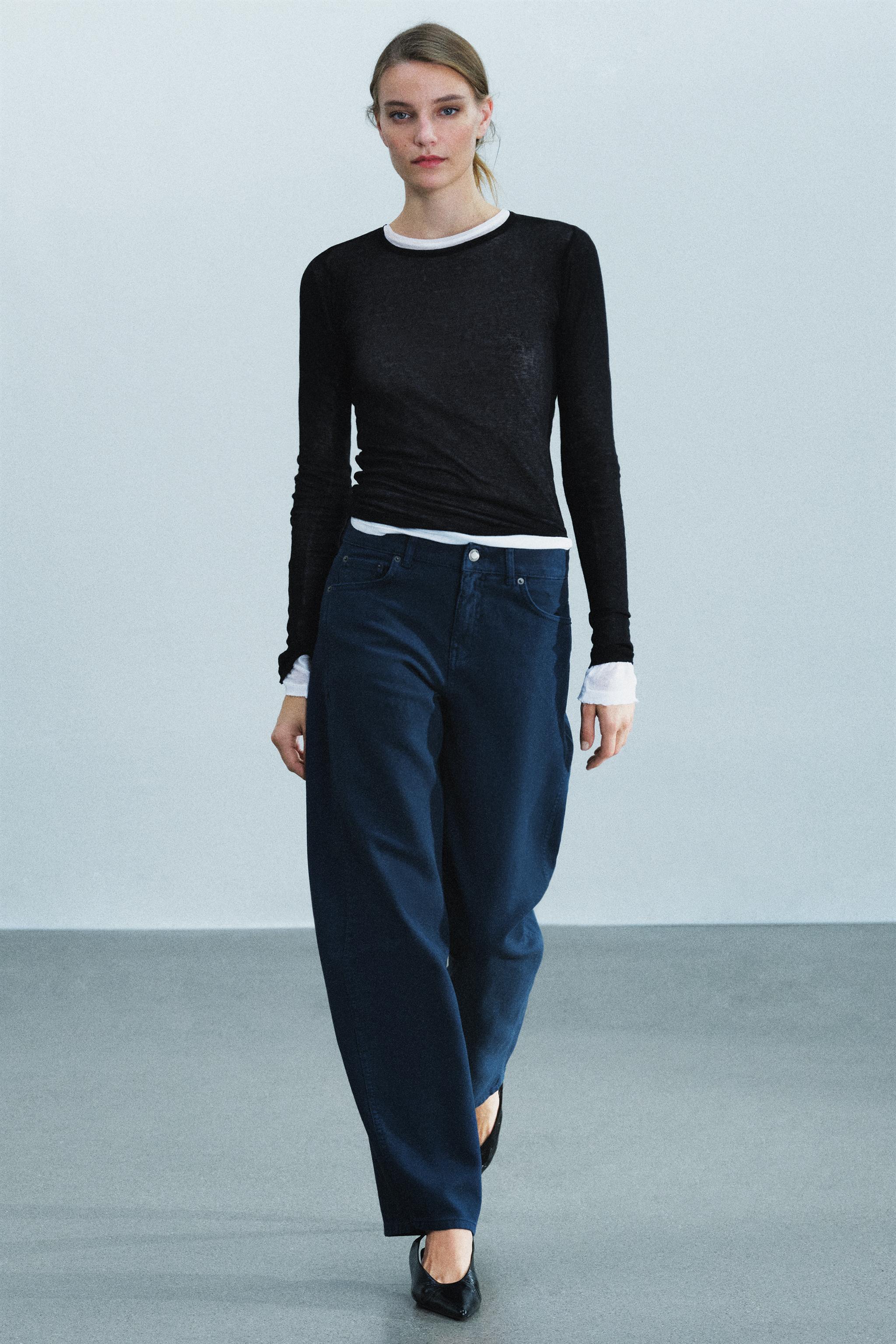 Джинсы ZW COLLECTION прямого кроя со средним поясом с принтом — ZARA