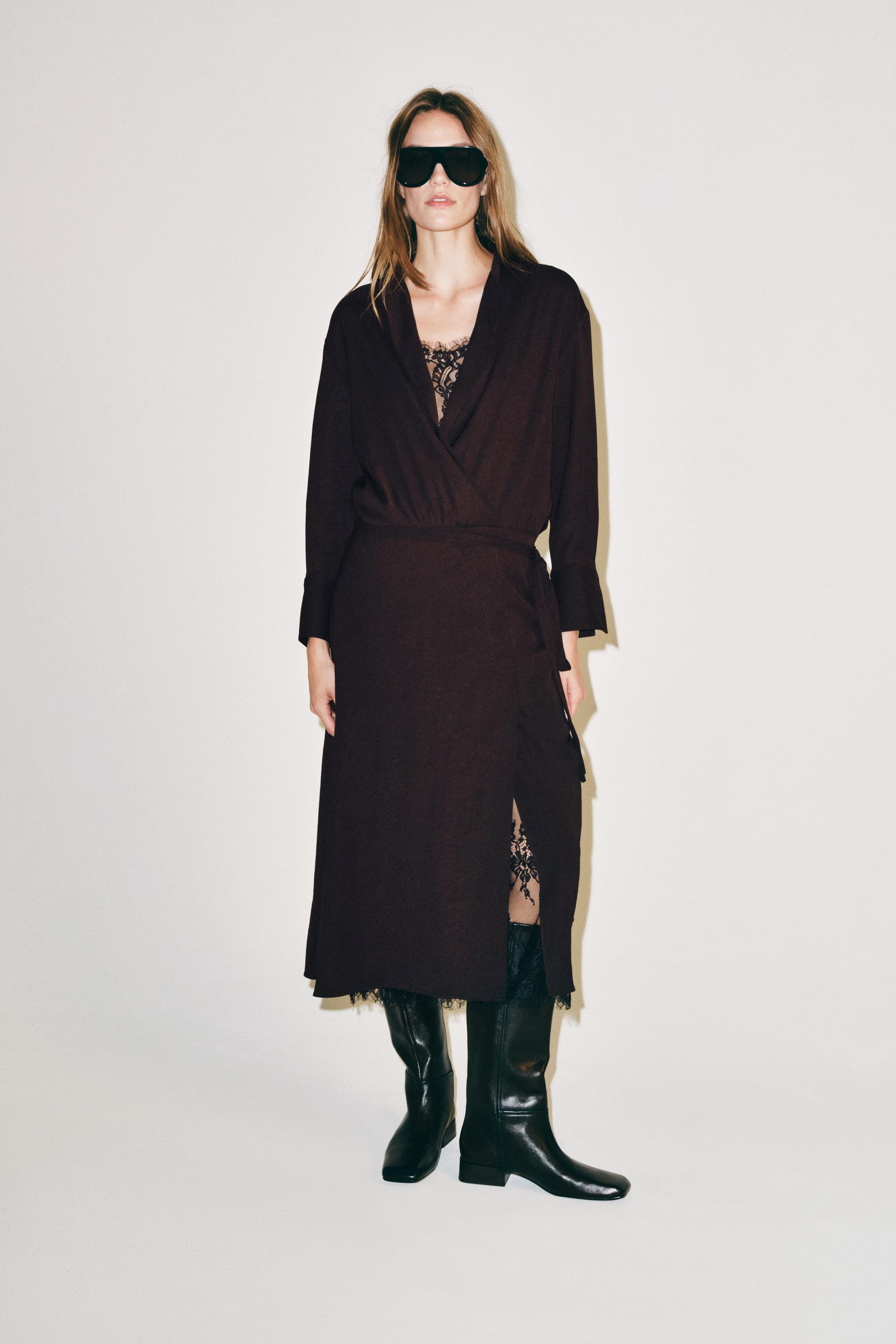 Платье ZW COLLECTION на запа́х в стиле нижнего белья — ZARA