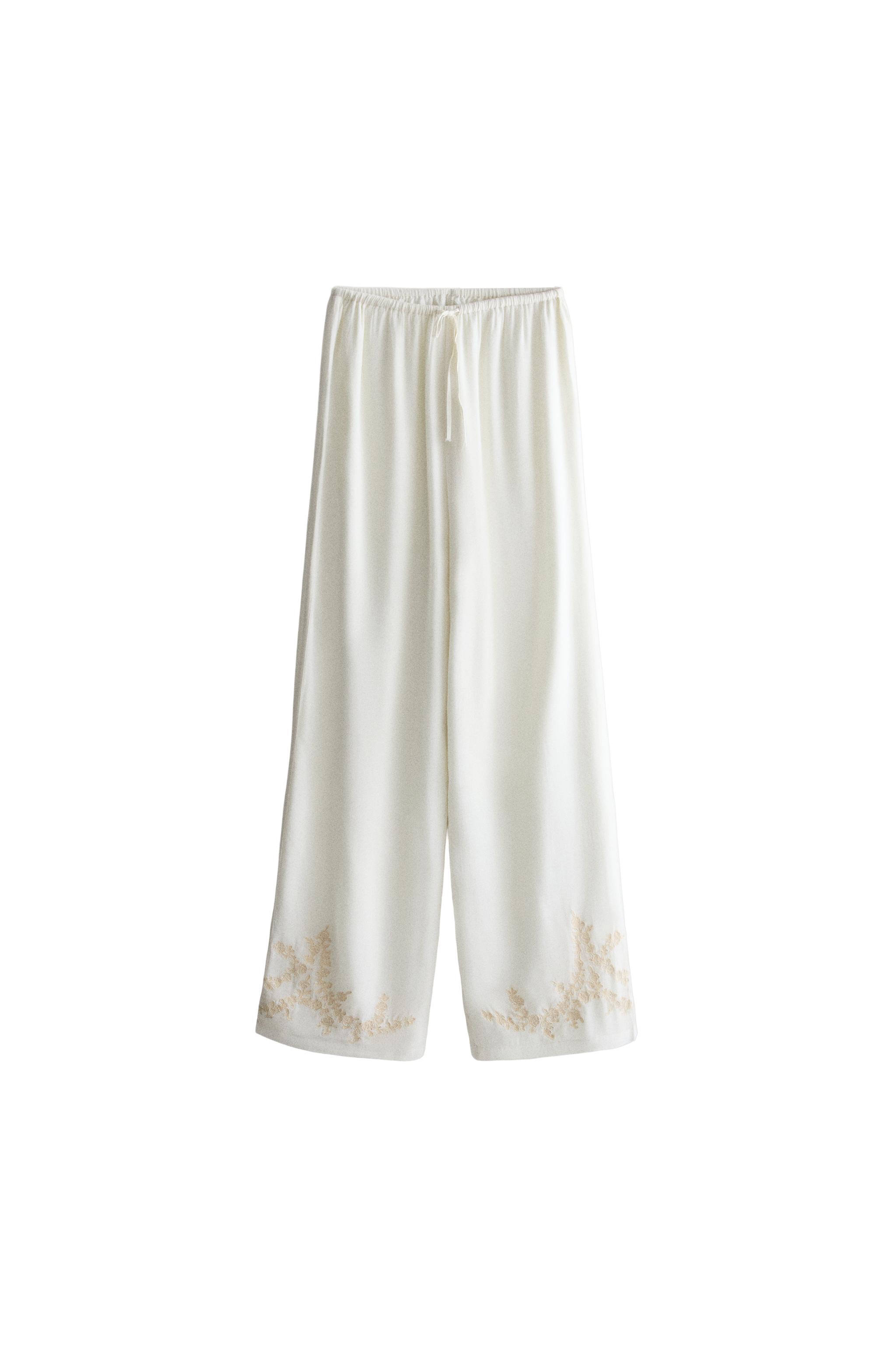 EMBROIDERED SUEDE TROUSERS — ZARA