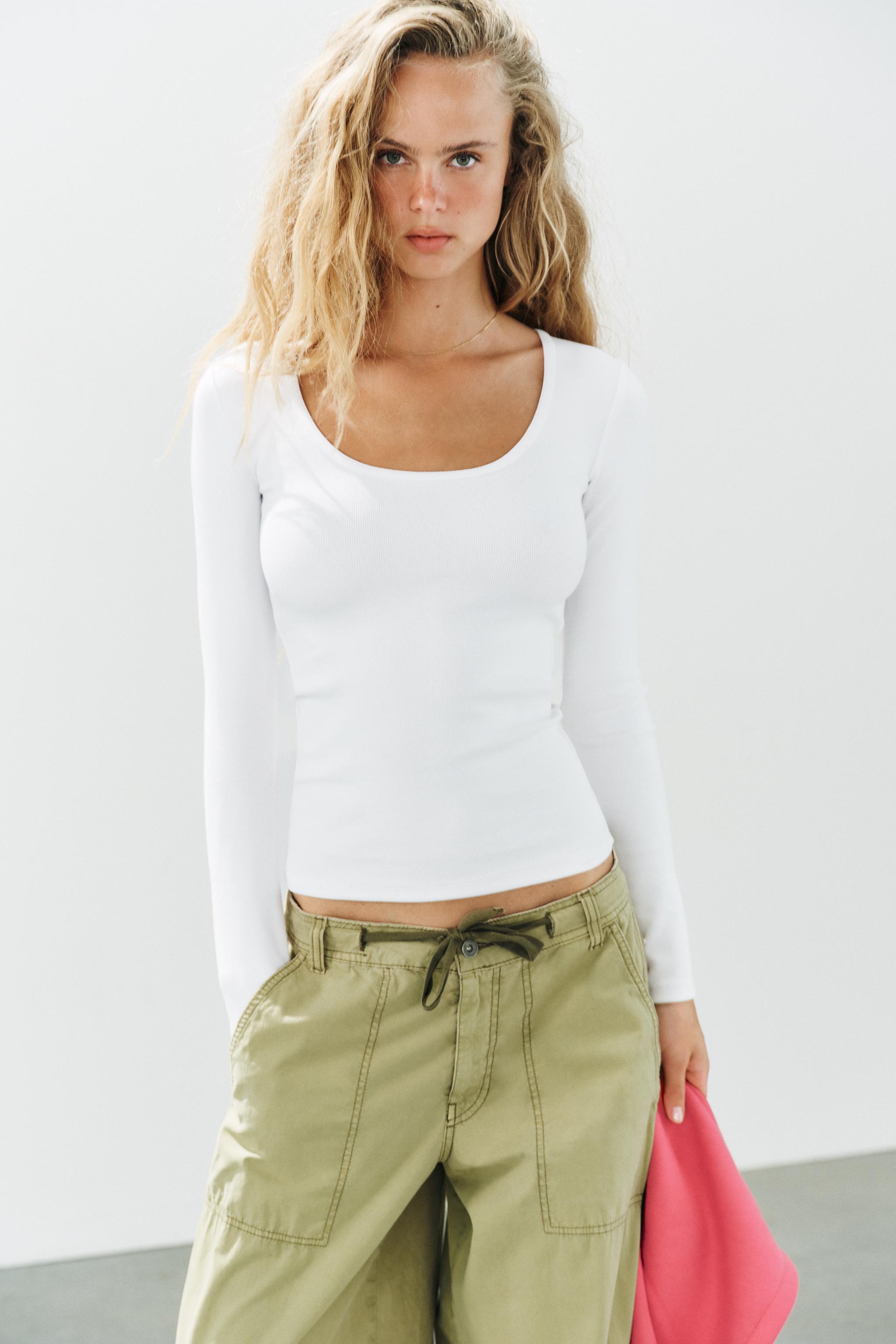 Футболка с круглым вырезом из рубчатой ткани — ZARA