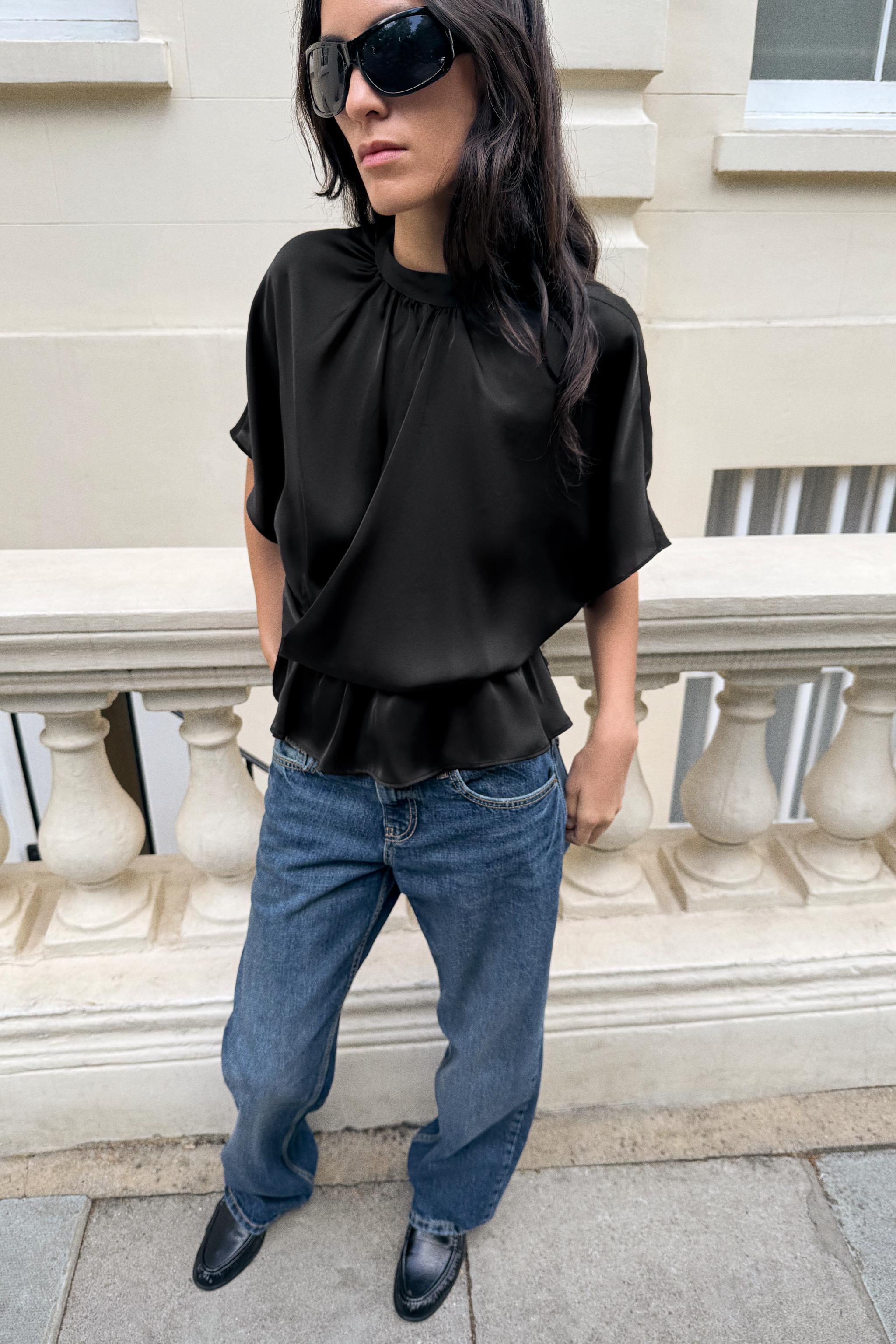 АТЛАСНАЯ БЛУЗА СО СБОРКАМИ — ZARA
