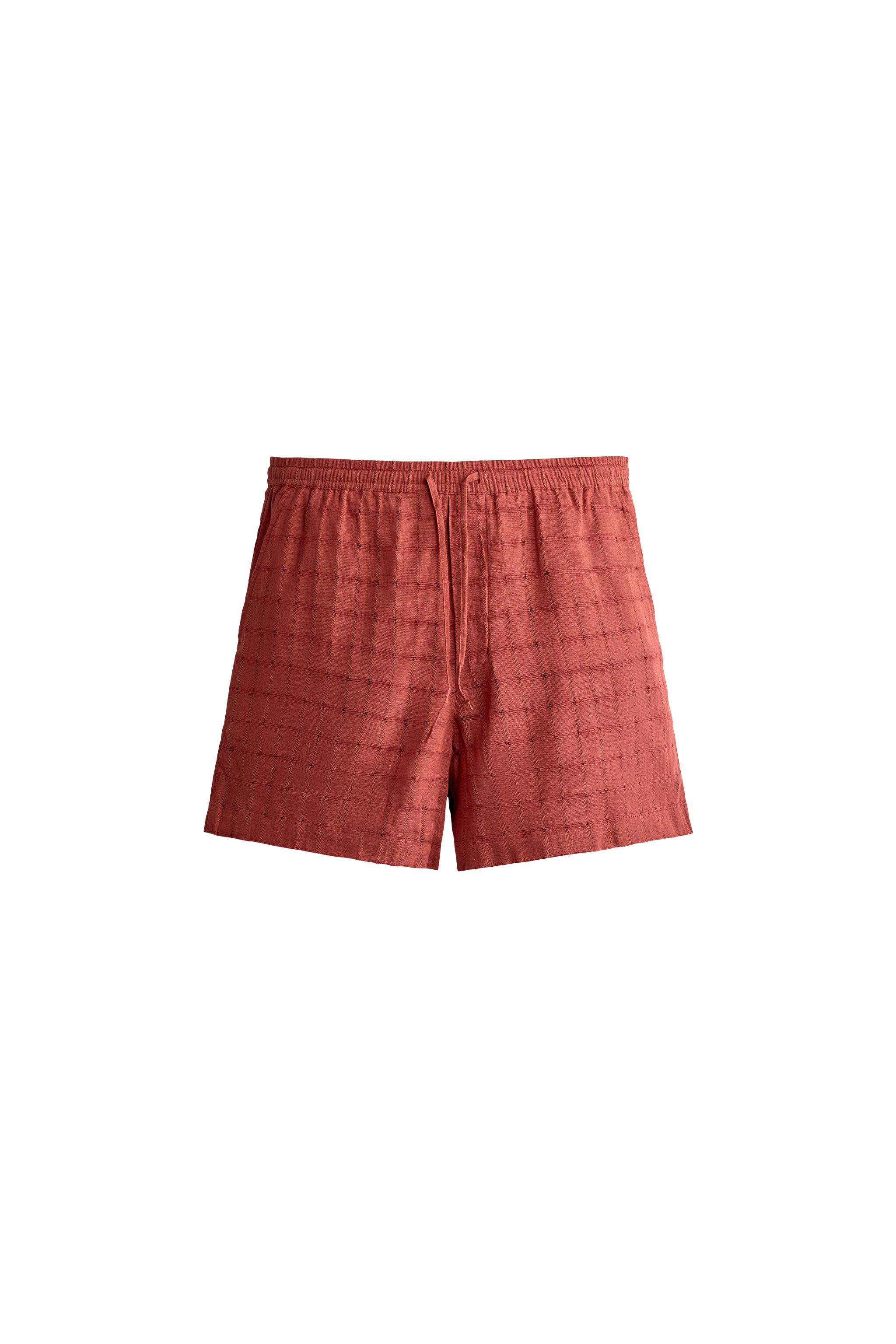 Бермуды из хлопково-льняного жаккарда в клетку — ZARA