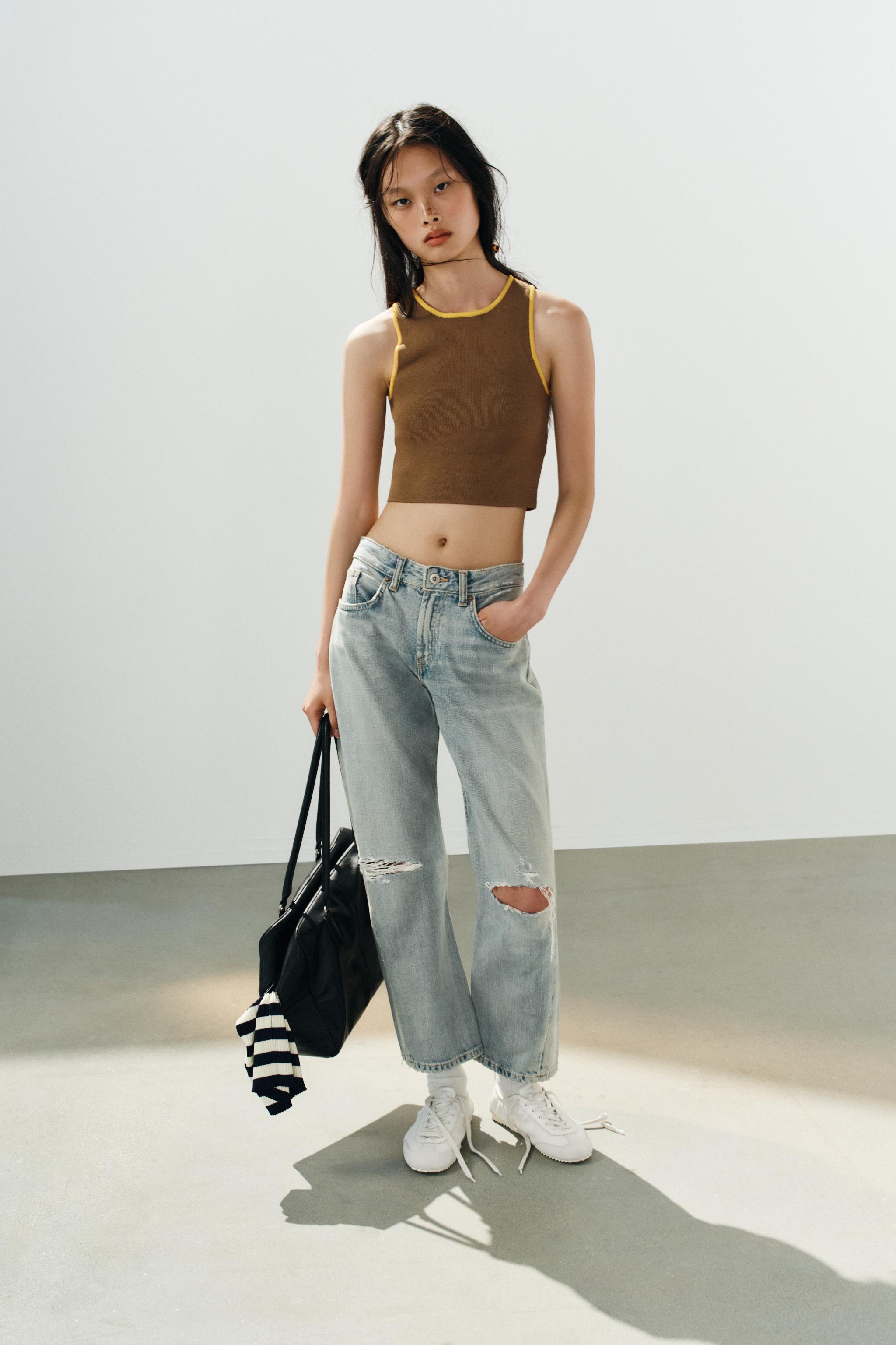 Укороченный топ из трикотажа с контрастным кантом — ZARA