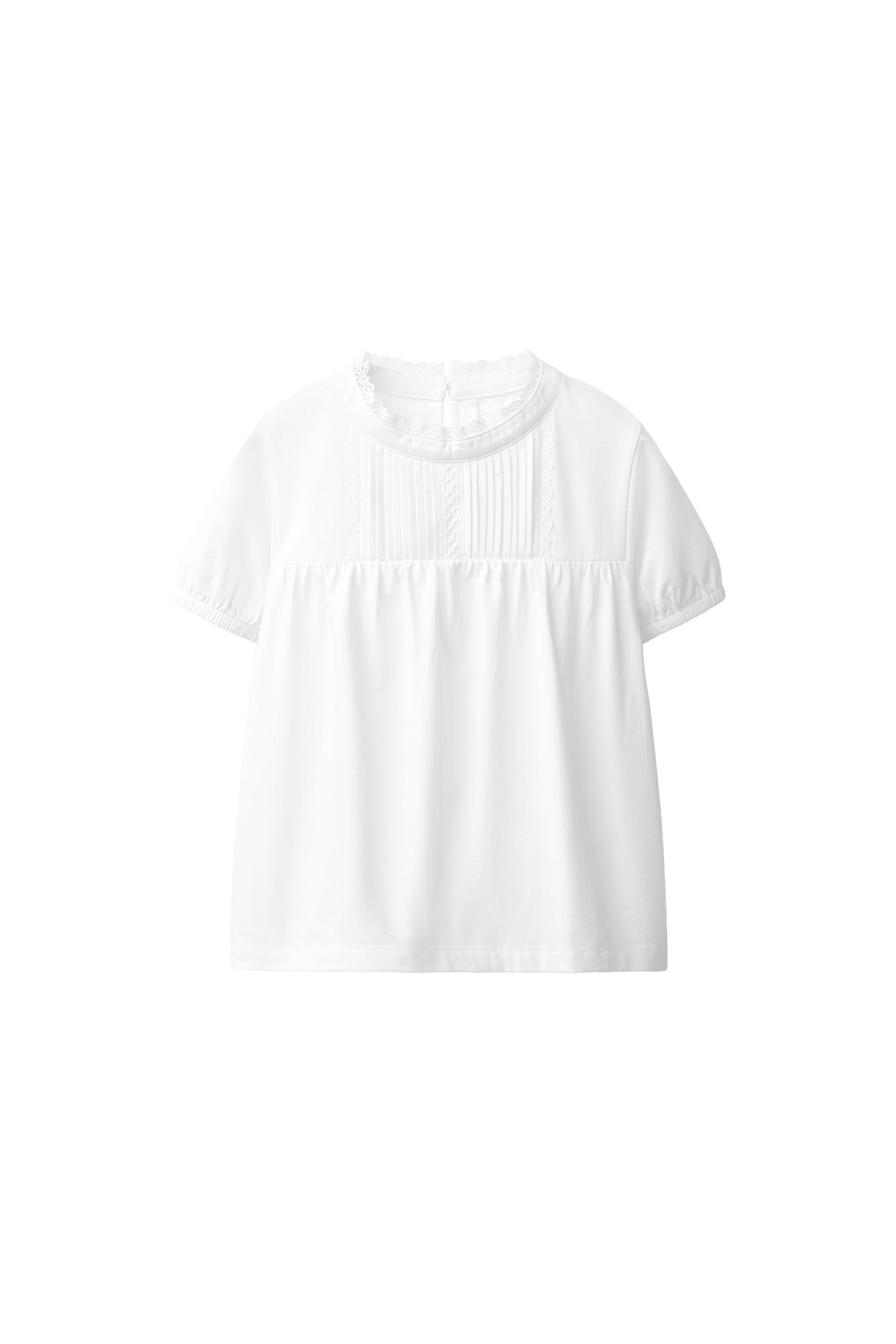 Футболка с кружевной отделкой и складками-защипами — ZARA