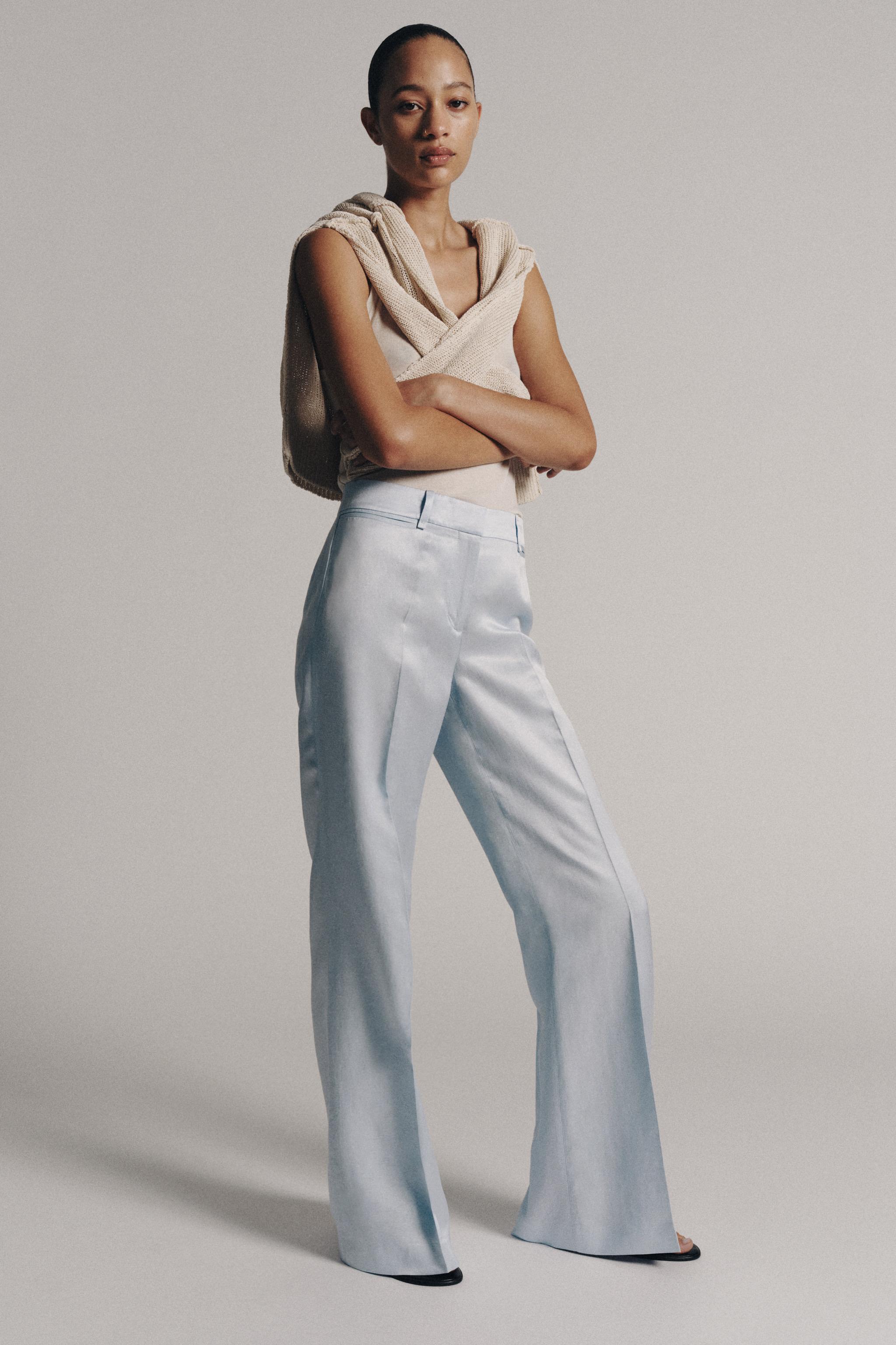 Брюки клёш из смесового льна ZW COLLECTION — ZARA