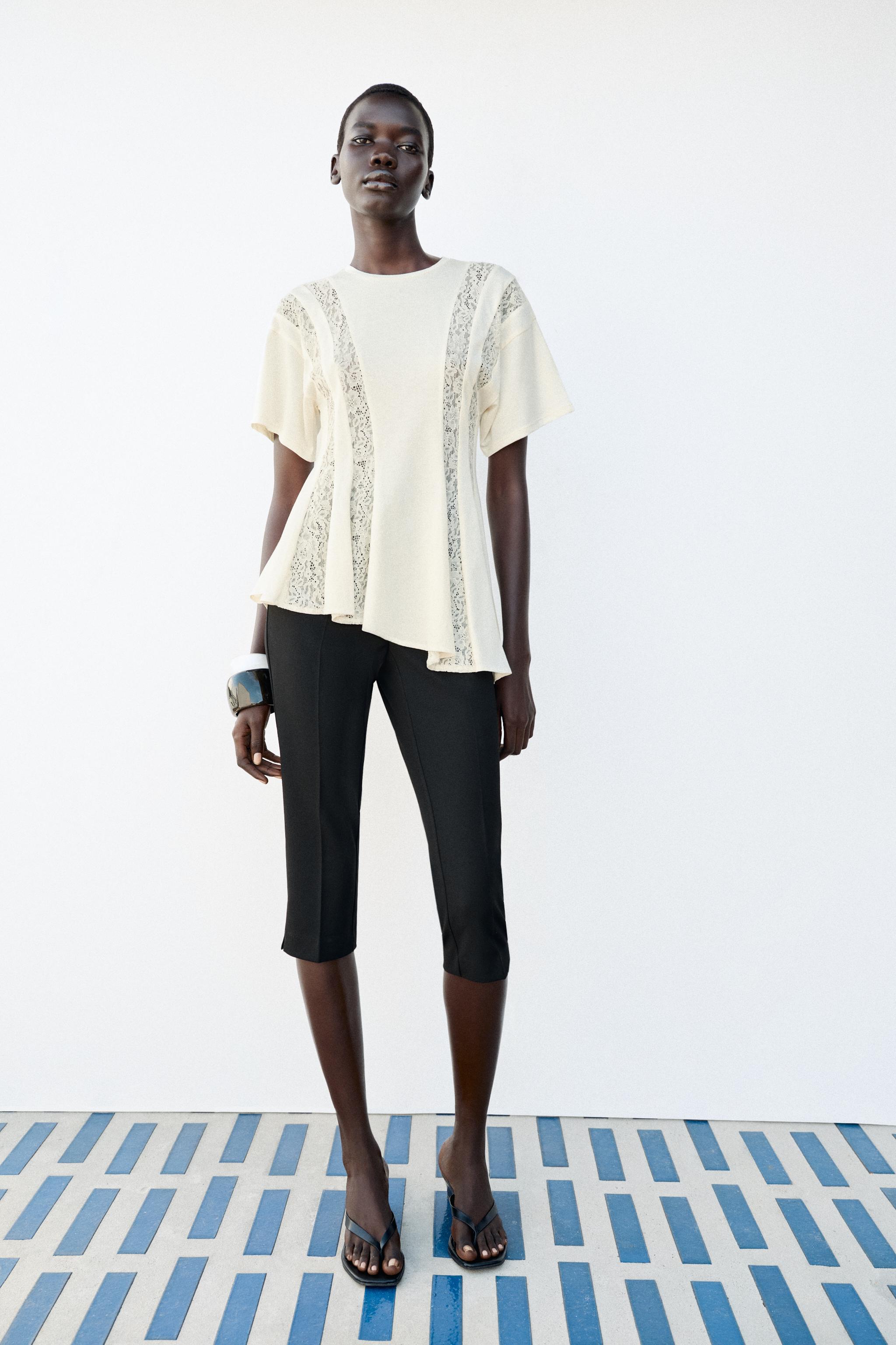 Футболка с кружевной отделкой — ZARA