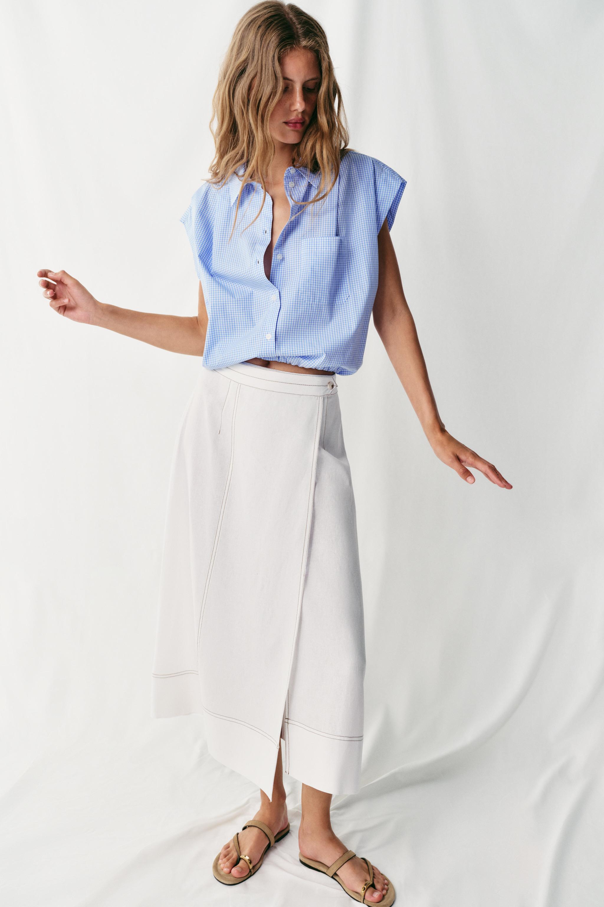УКОРОЧЕННАЯ РУБАШКА С РУКАВАМИ-БУФФАМИ — ZARA