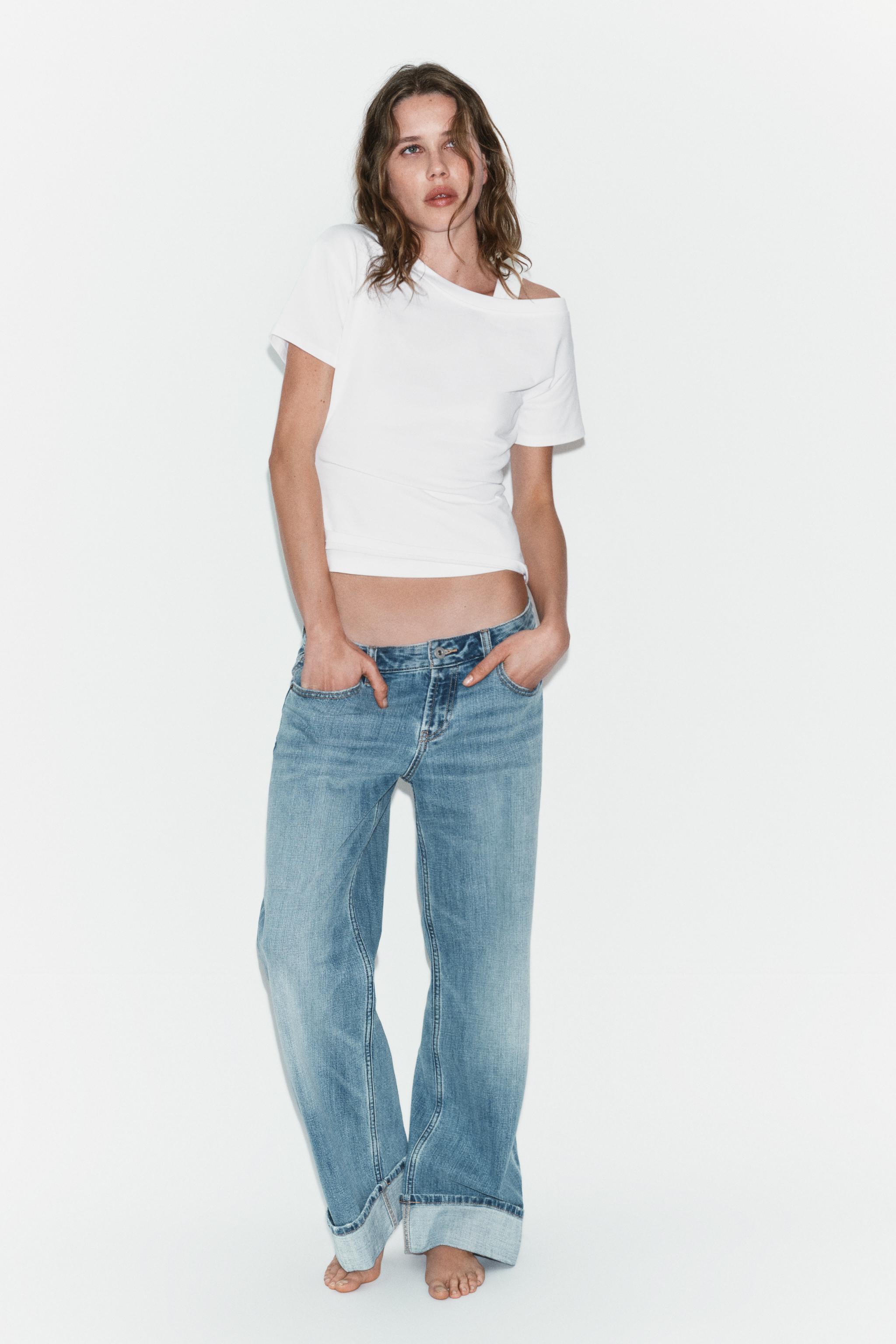 Джинсы TRF с низкой посадкой свободного кроя с отворотами — ZARA