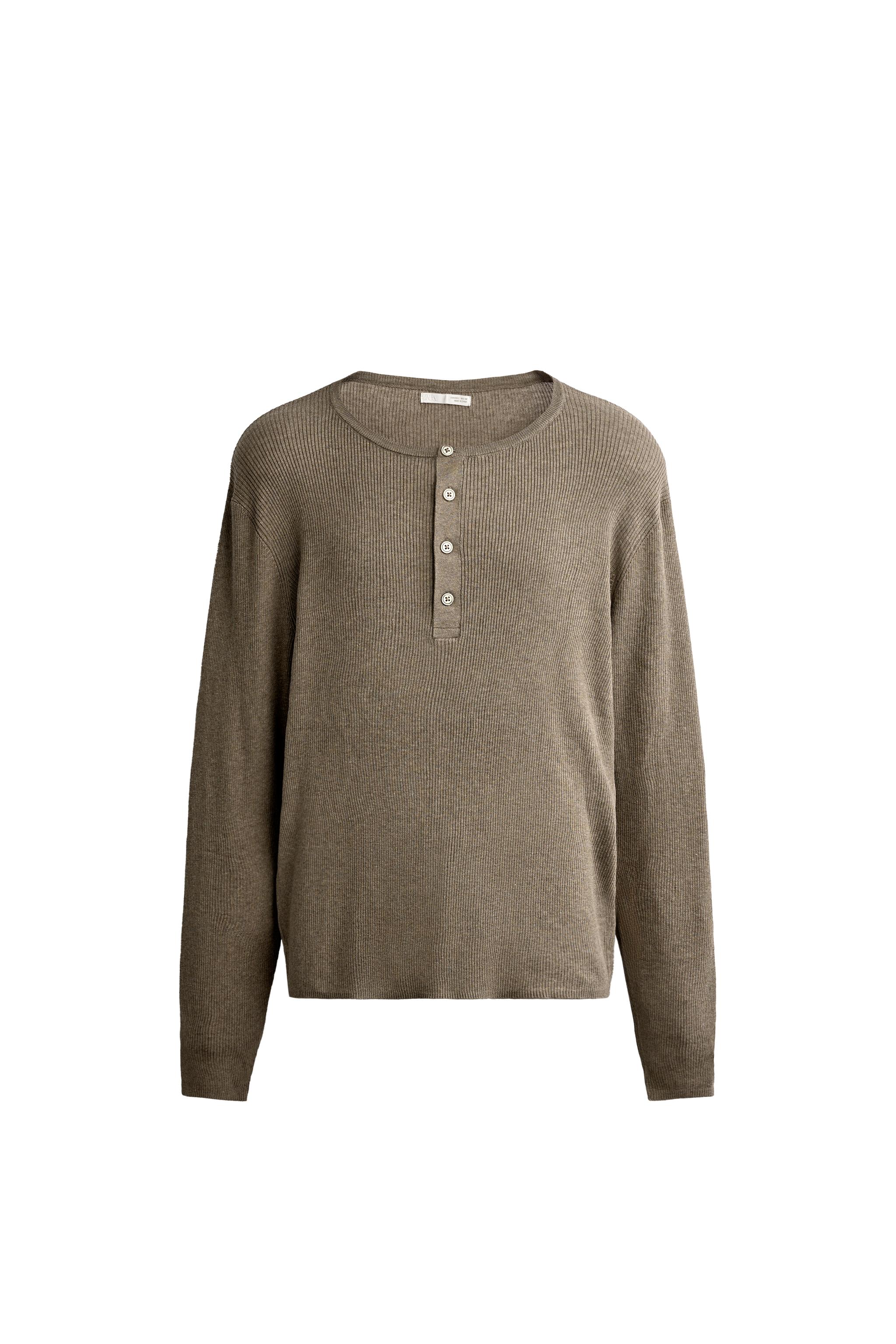 Футболка хенли из трикотажа — ZARA