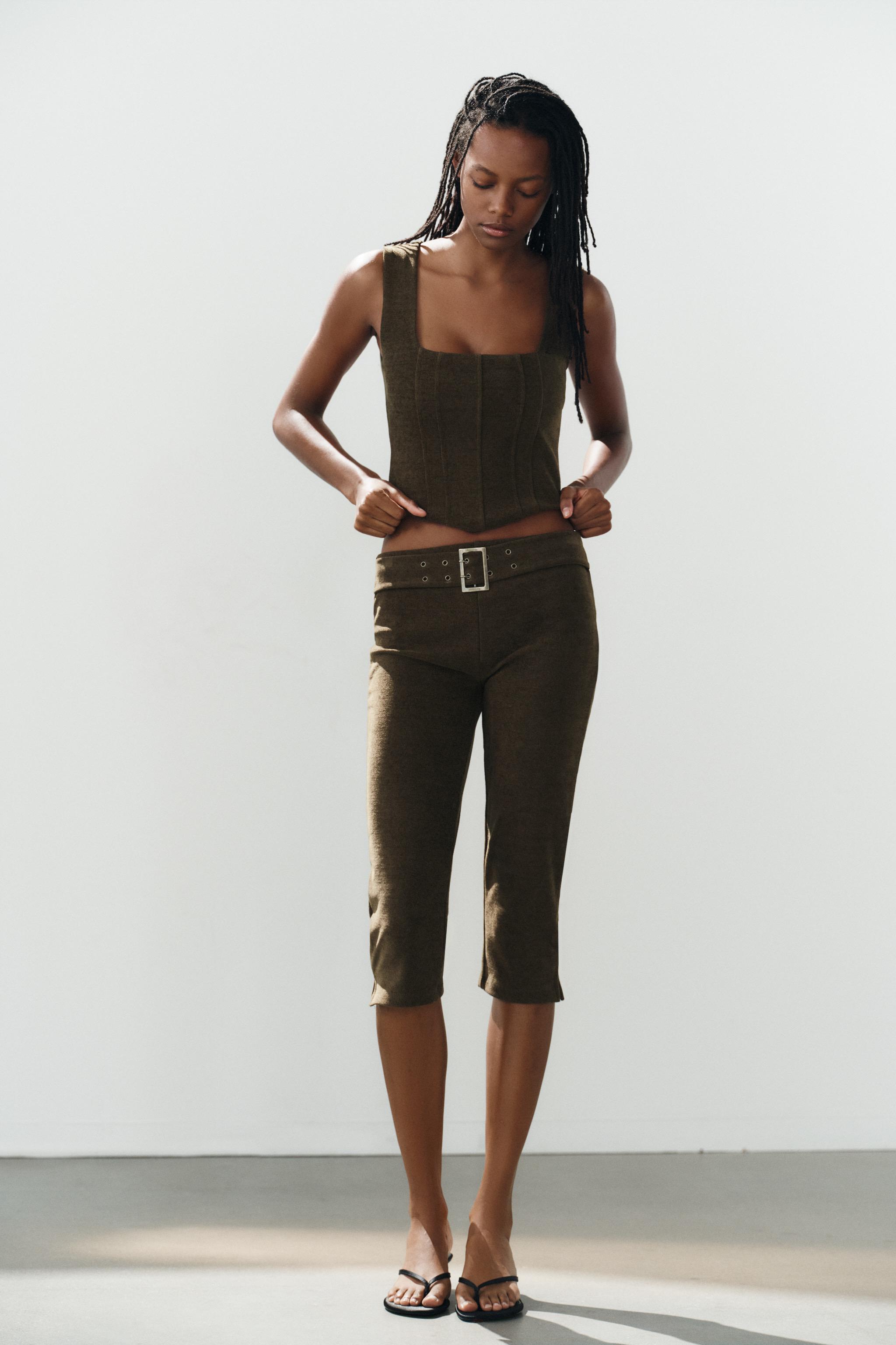 БРЮКИ КАПРИ ИЗ ВЕЛЬВЕТА С ПОЯСОМ — ZARA