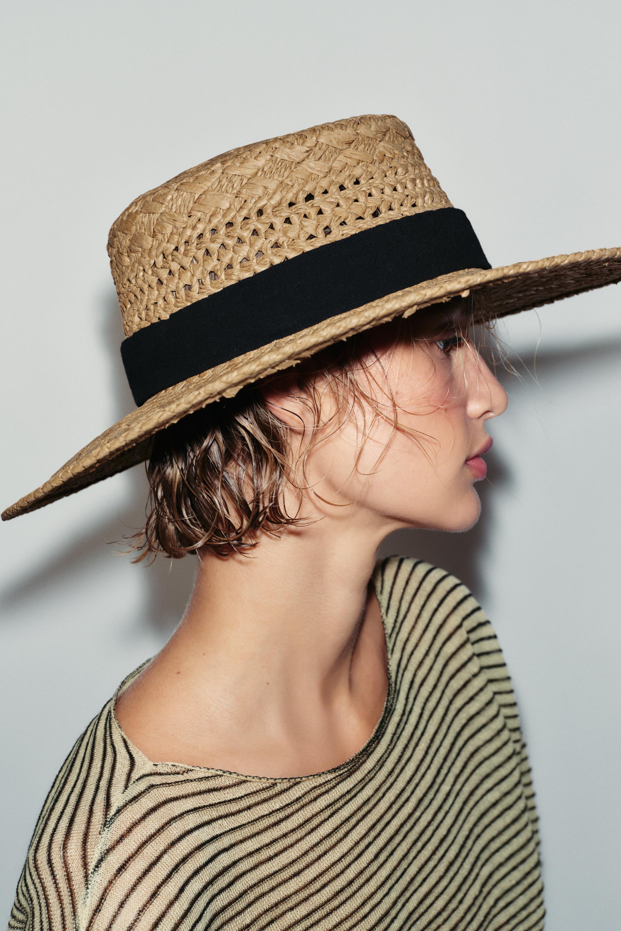 Плетёная шляпа с контрастной лентой — ZARA