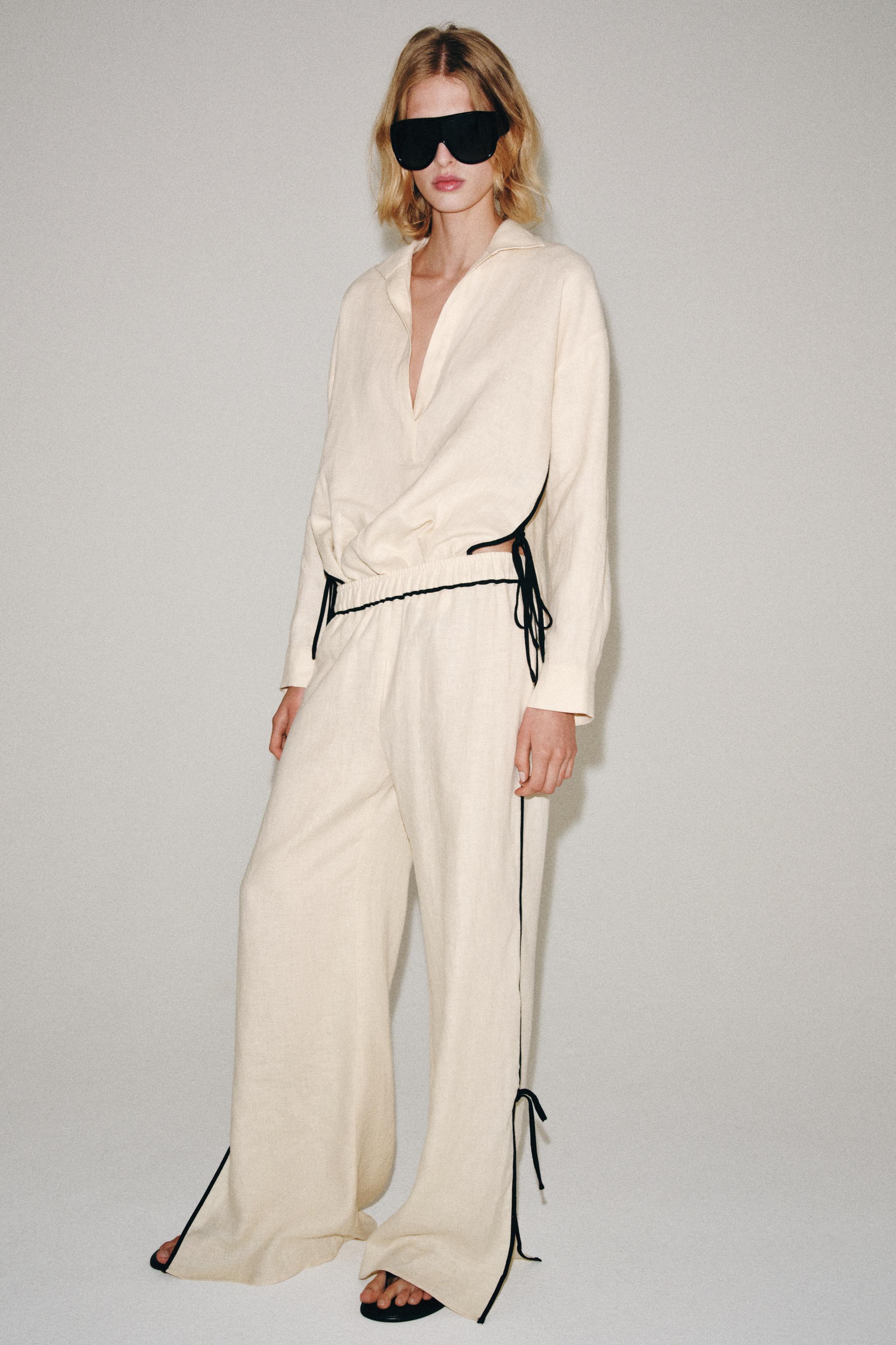 Брюки ZW COLLECTION из 100% льна с кантом — ZARA