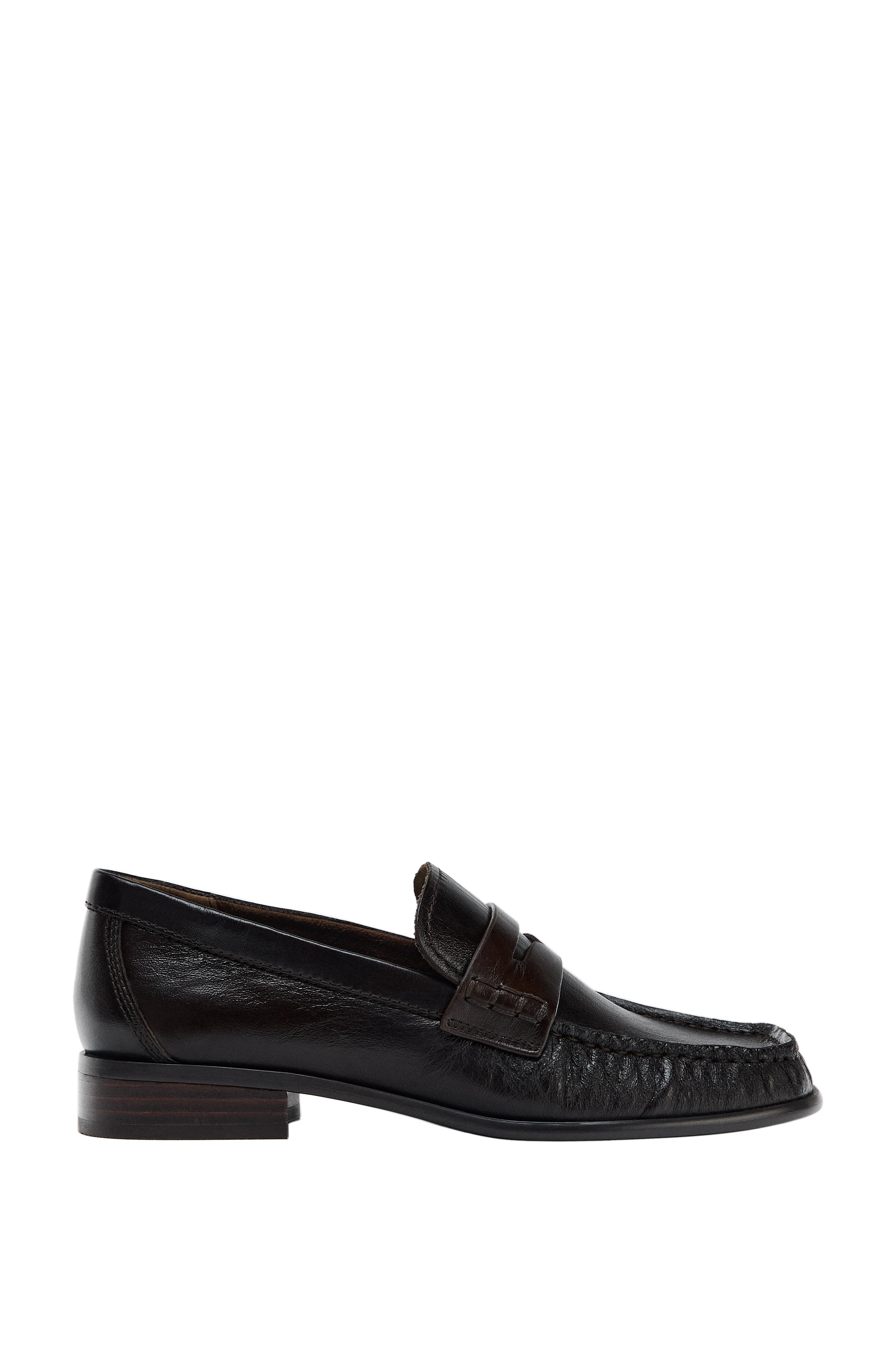 LEATHER LOAFERS WITH SQUARE TOE — ZARA