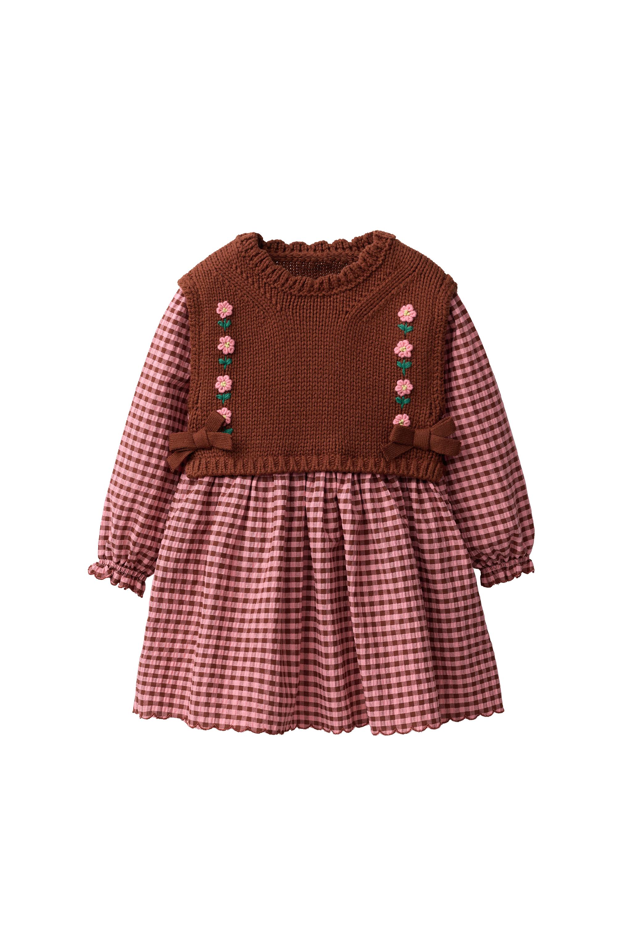 Платье в мелкую клетку с вышитыми цветами — ZARA