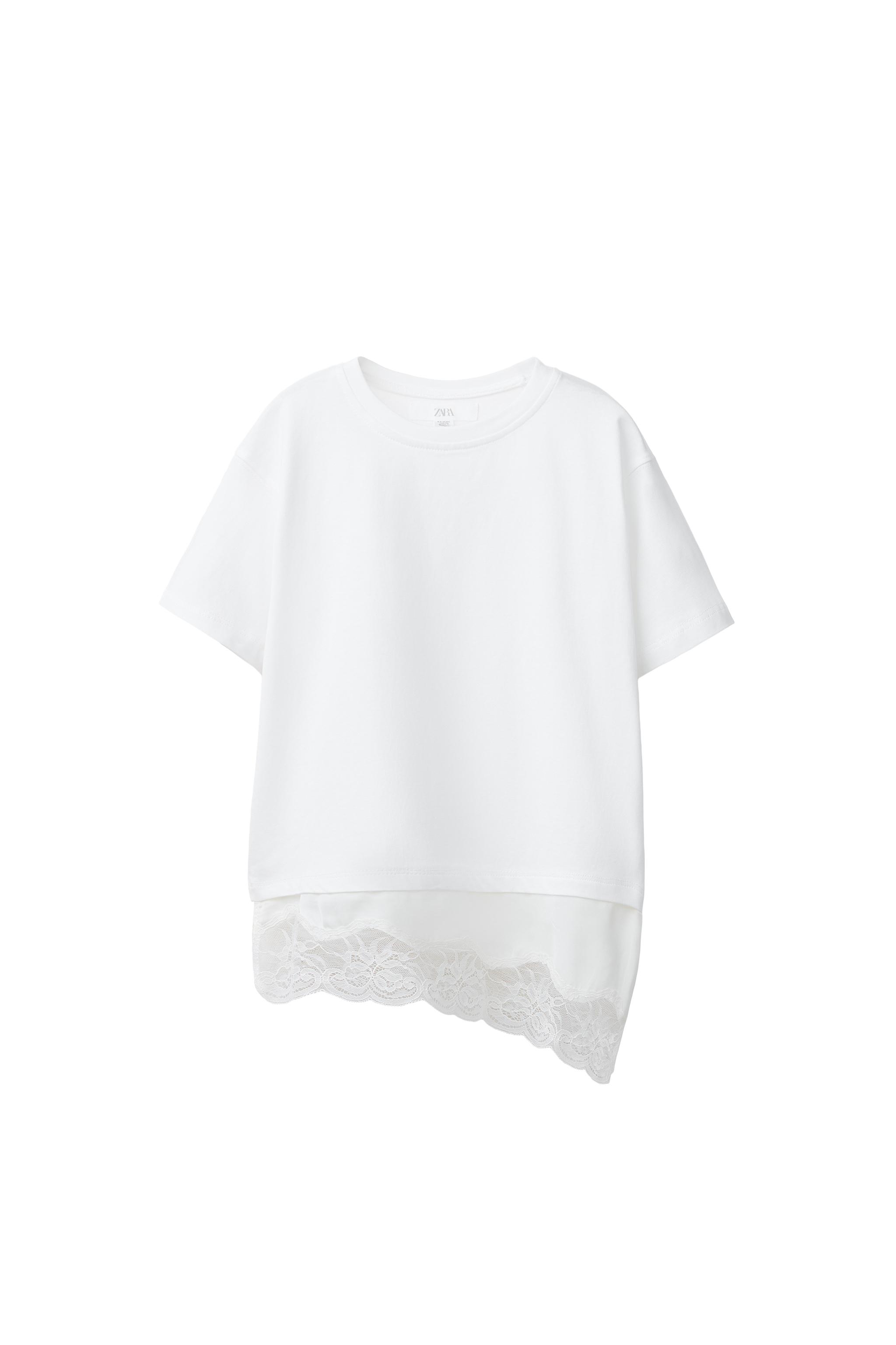 Футболка с кружевной отделкой — ZARA