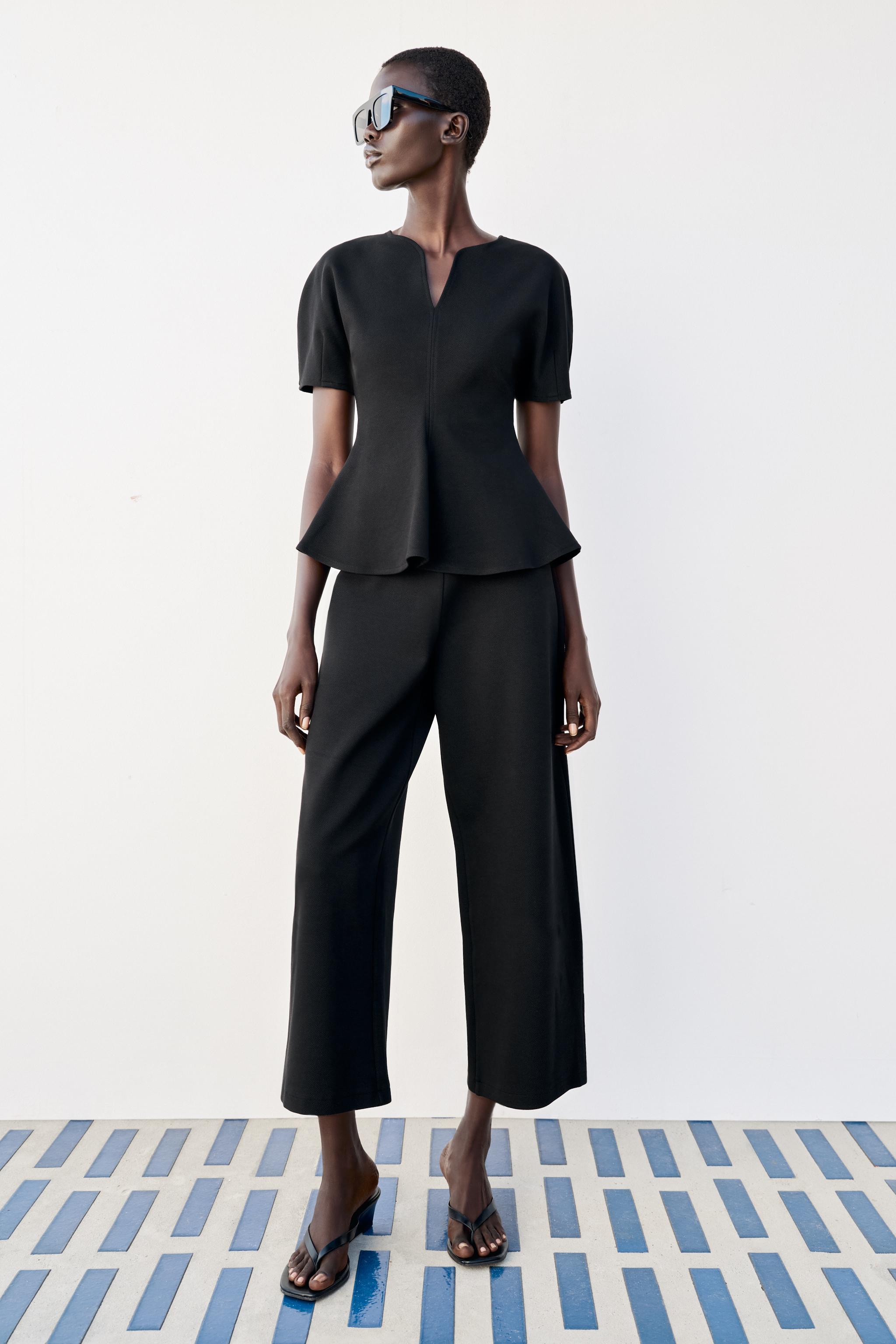 Топ с баской и рукавами-фонариками — ZARA
