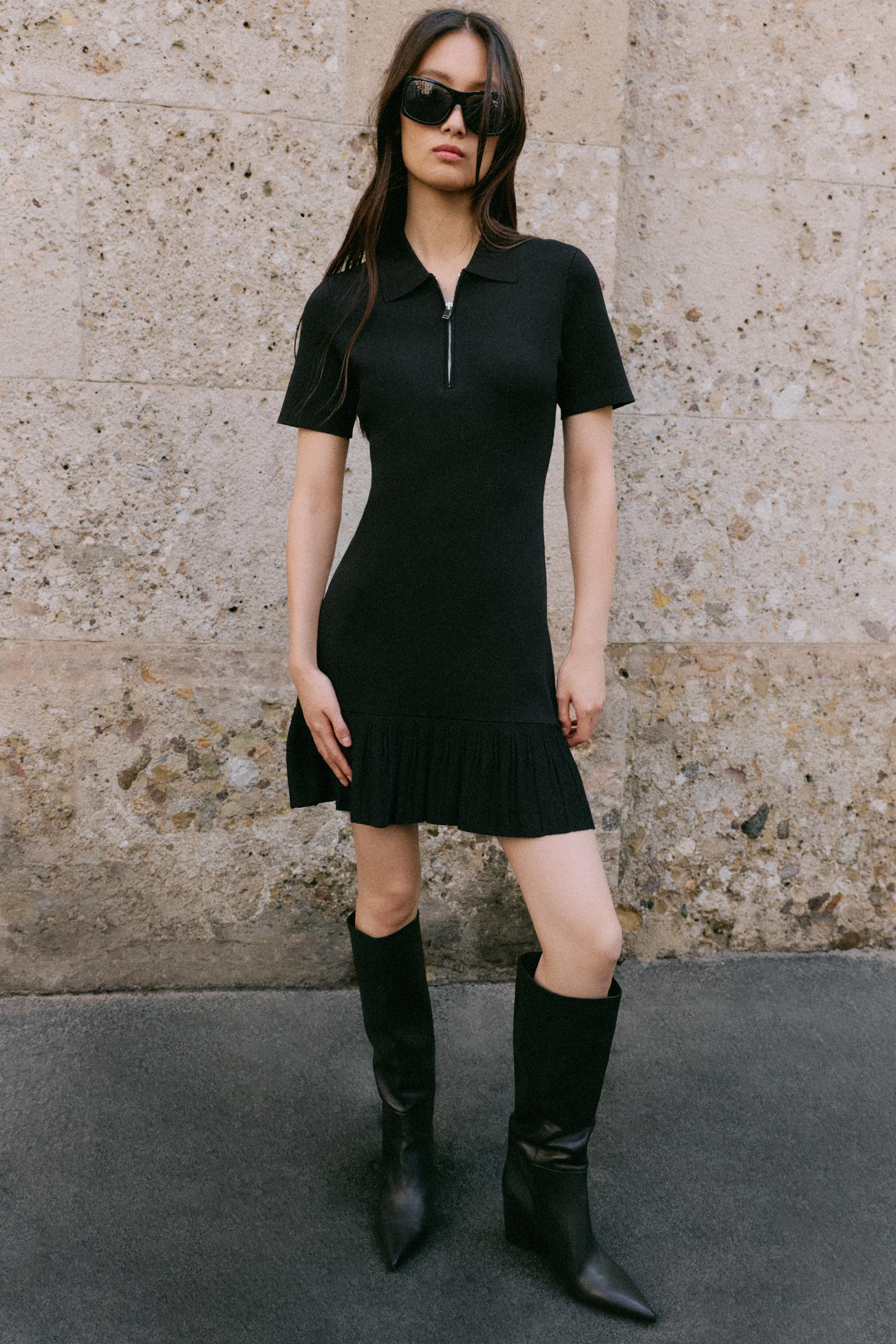 KNIT SHORT PLEATED DRESS — ZARA