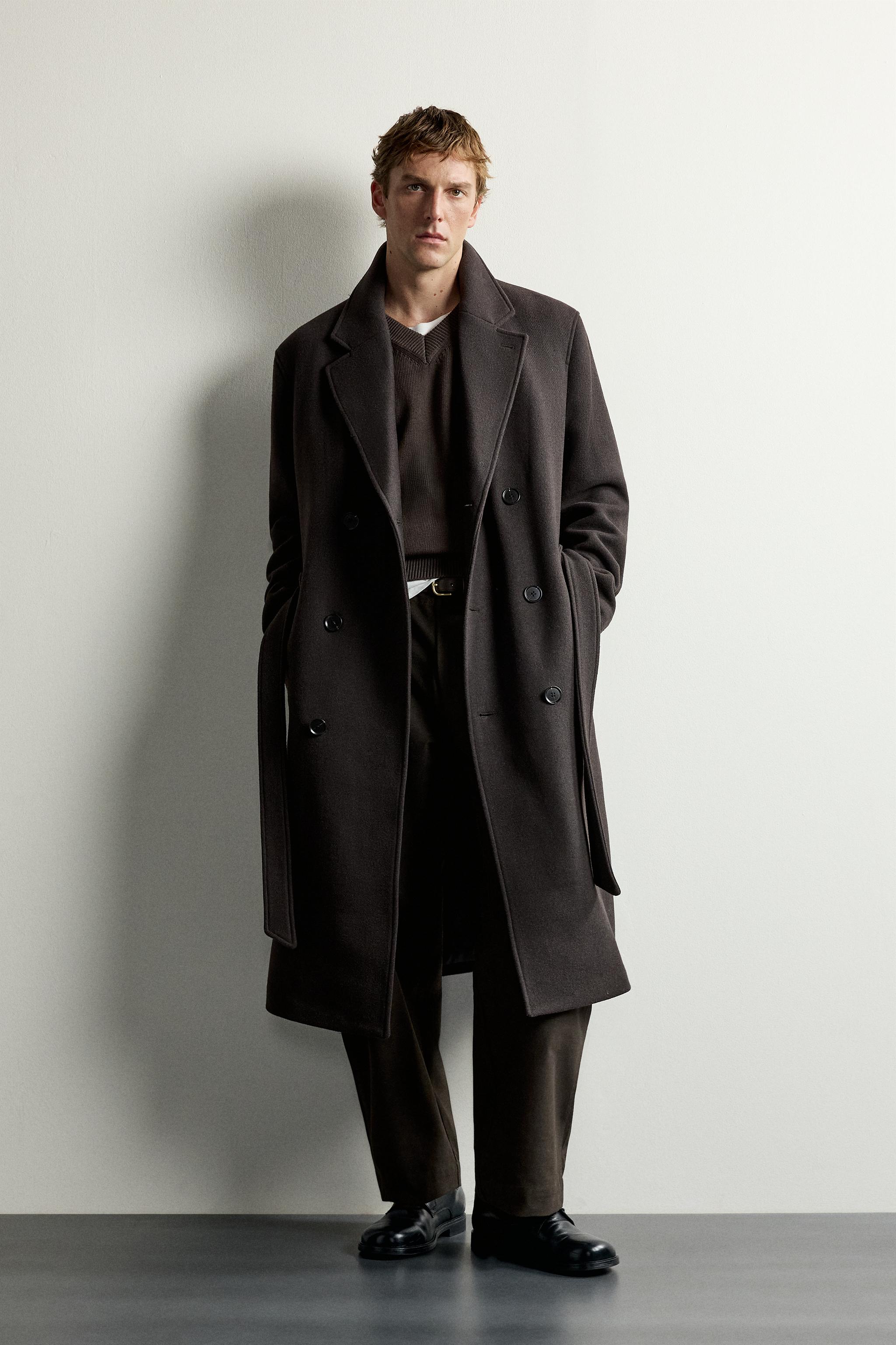 ДВУБОРТНОЕ ПАЛЬТО ИЗ ШЕРСТИ С ПОЯСОМ — ZARA