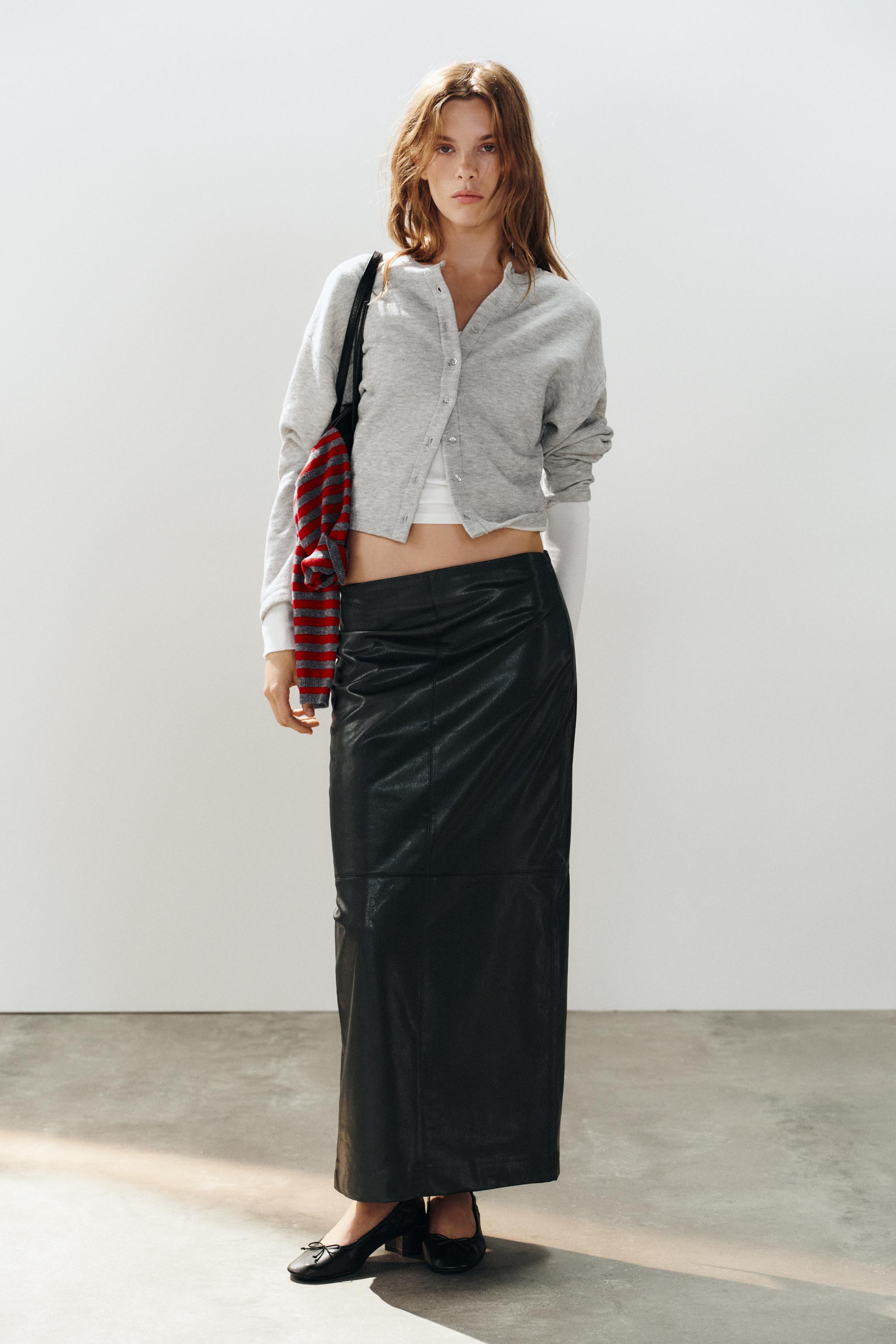 LONG LEATHER EFFECT SKIRT — ZARA