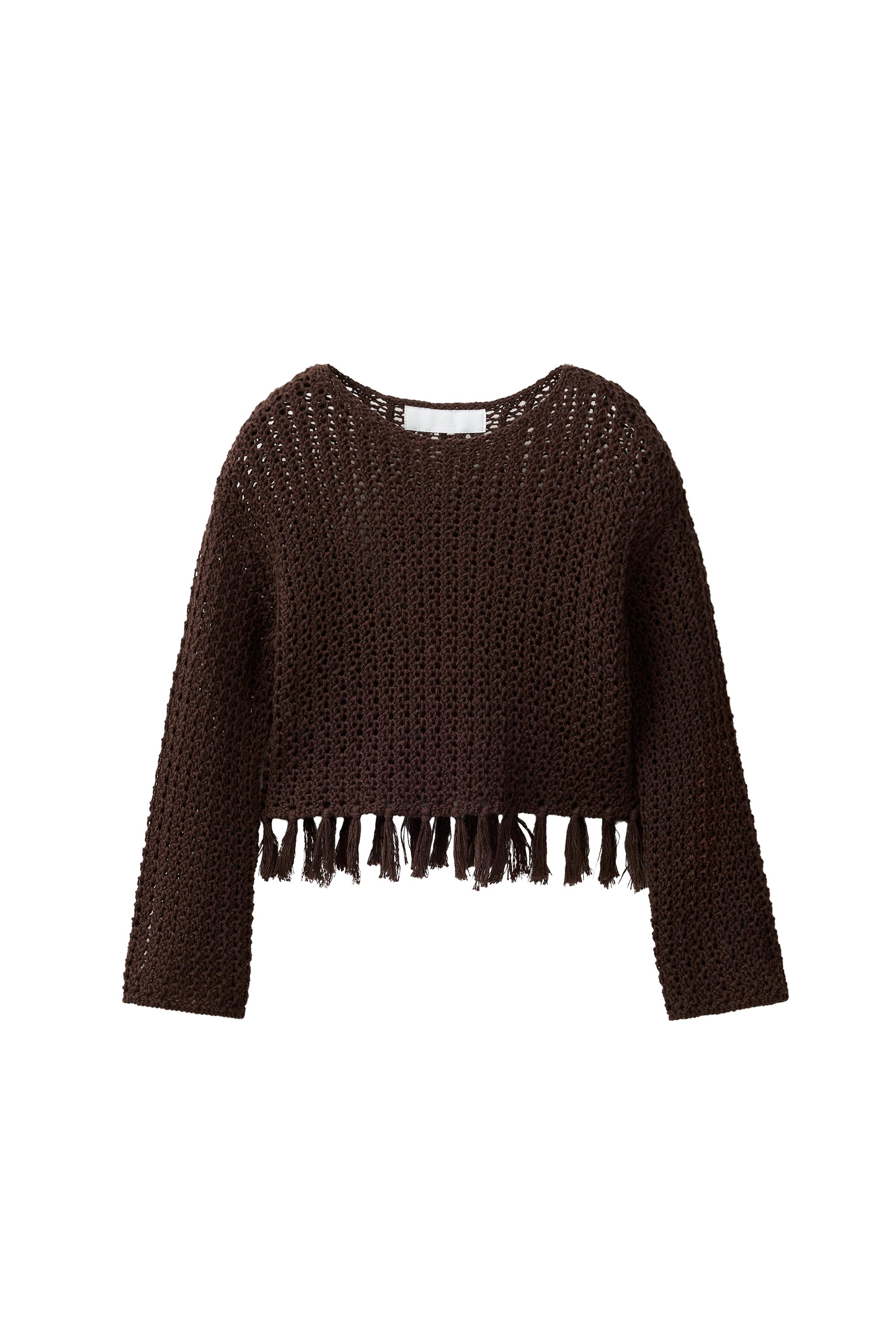 ТРИКОТАЖНЫЙ СВИТЕР С БАХРОМОЙ — ZARA