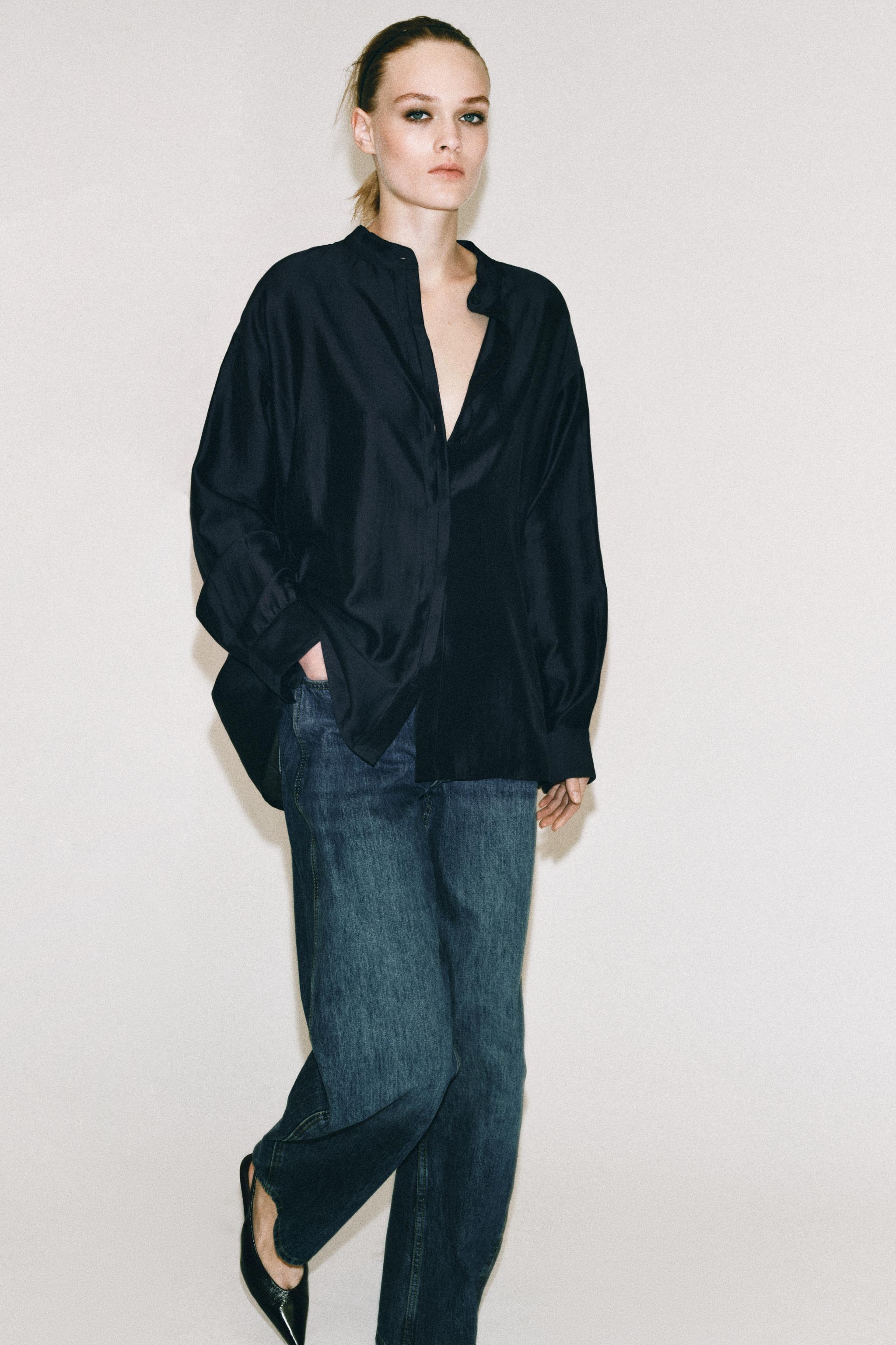 РУБАШКА С ВОРОТНИКОМ-СТОЙКОЙ ZW COLLECTION — ZARA