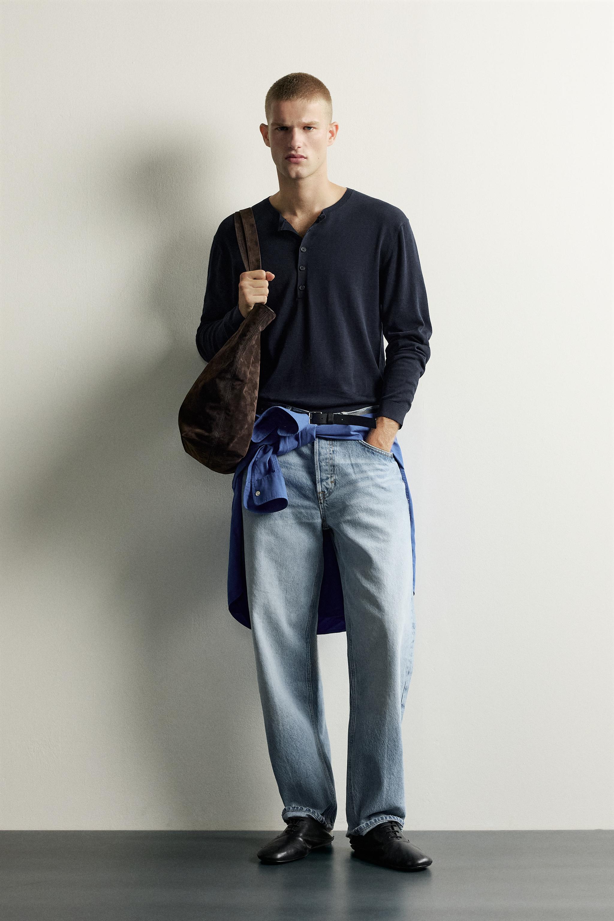ТРИКОТАЖНАЯ ФУТБОЛКА С ВОРОТОМ ХЕНЛИ — ZARA