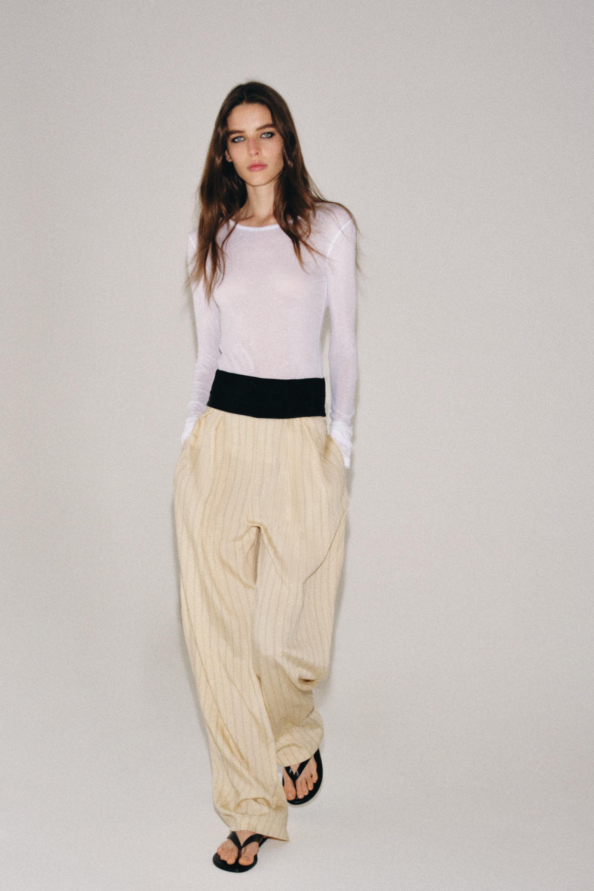 Брюки ZW COLLECTION в полоску с поясом-кушаком — ZARA