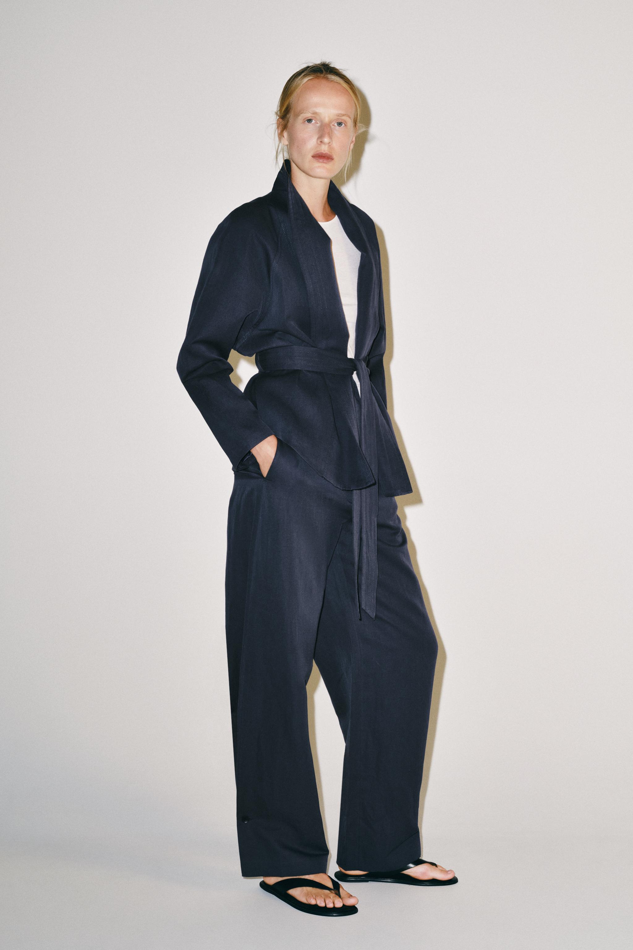 Блейзер ZW COLLECTION из смесового льна с ремнём — ZARA