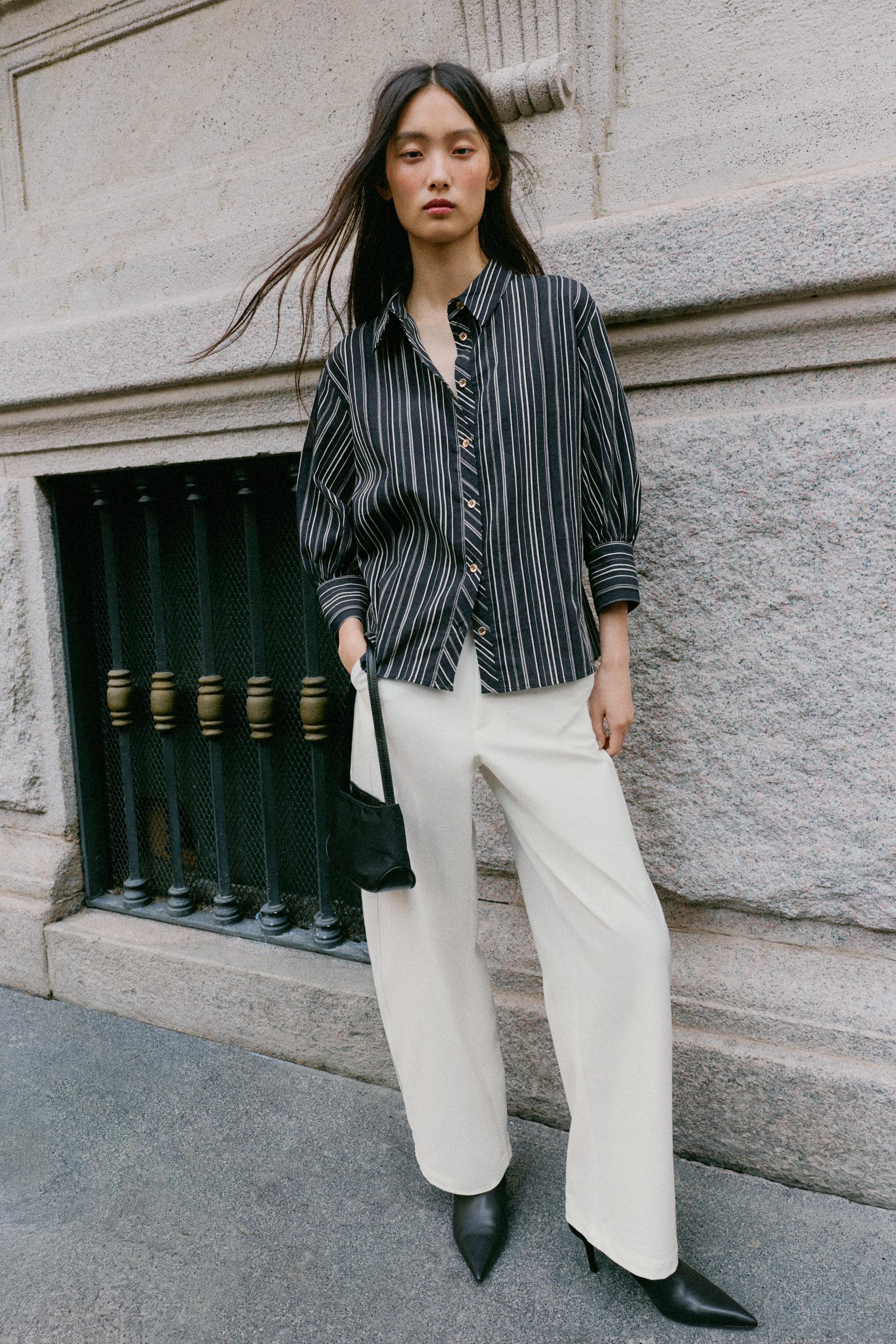STRIPED 3/4 SLEEVE SHIRT — ZARA
