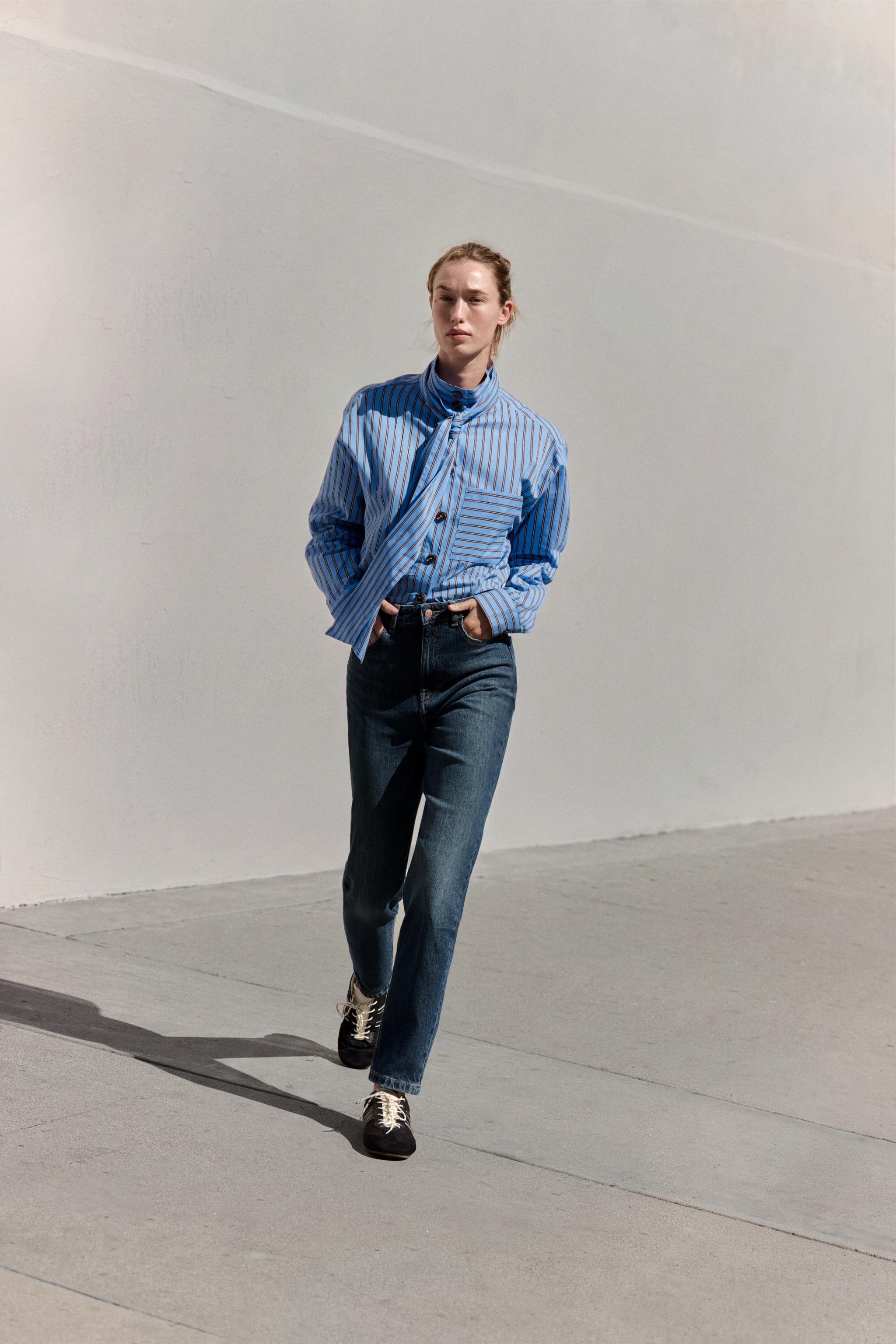 Джинсы Z1975 модели MOM FIT с высокой посадкой и утю́жным прокле́мом — ZARA