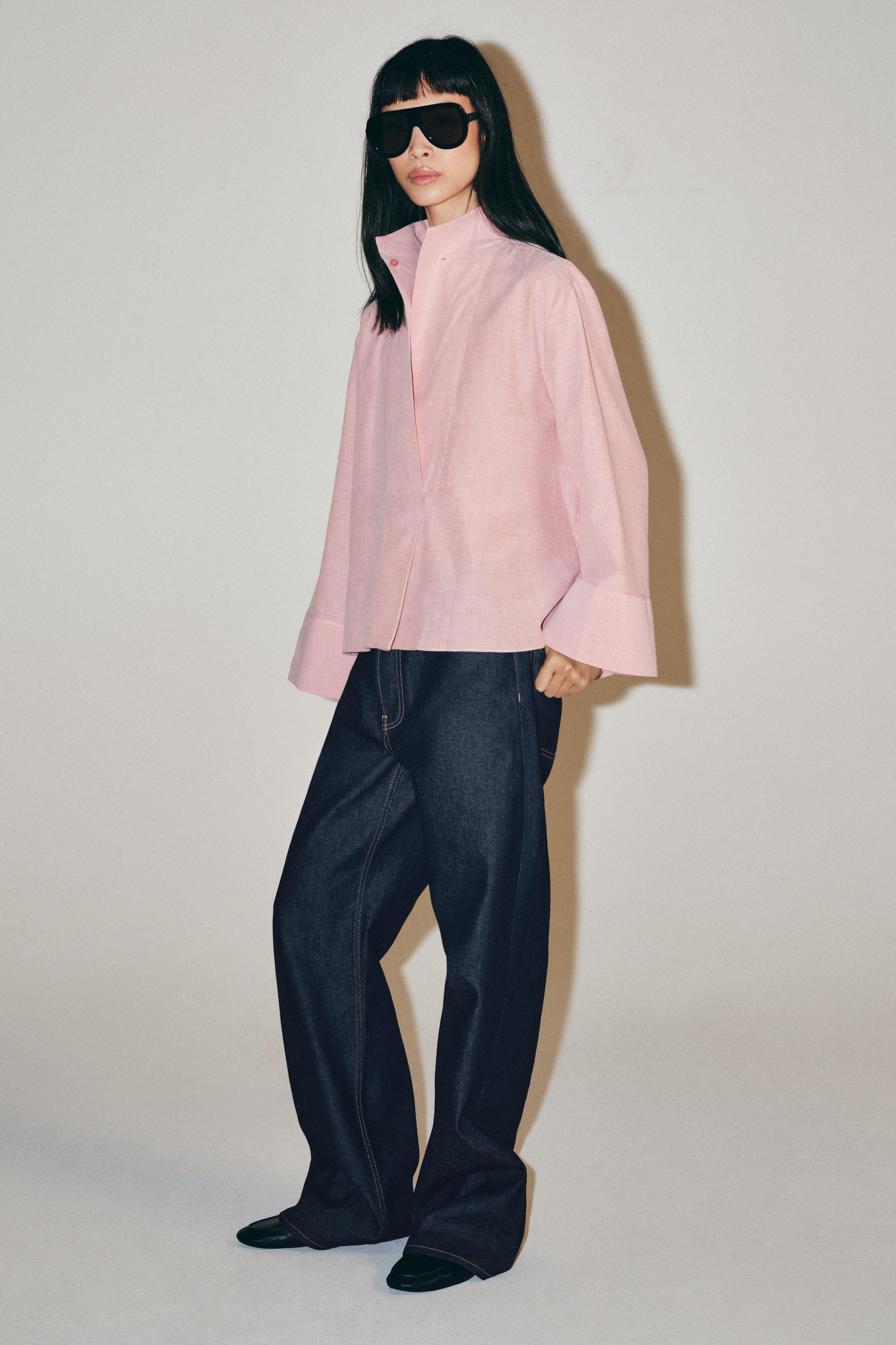 Рубашка ZW COLLECTION в полоску с накладными карманами — ZARA
