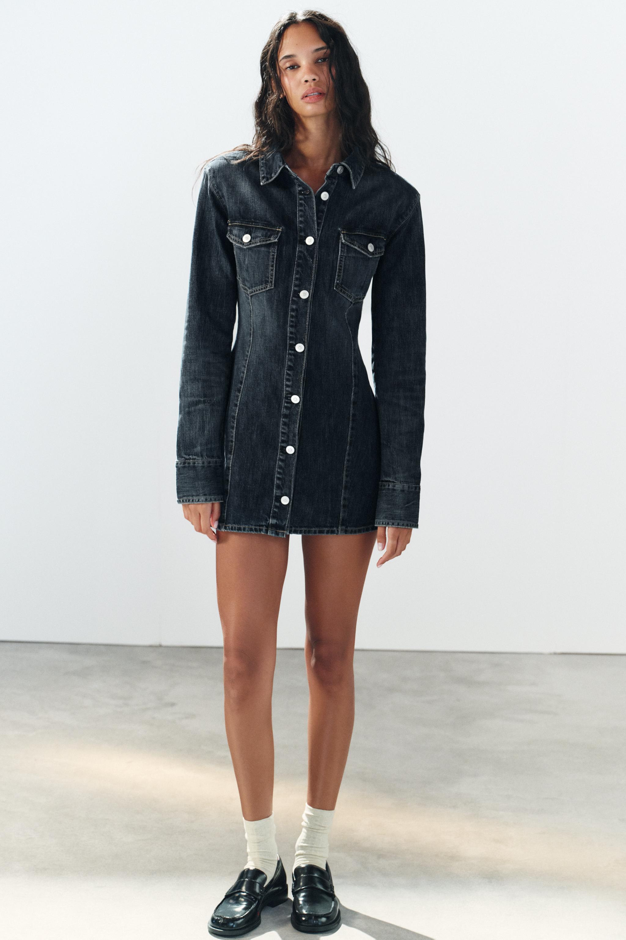 Джинсовое мини-платье TRF с подплечниками — ZARA