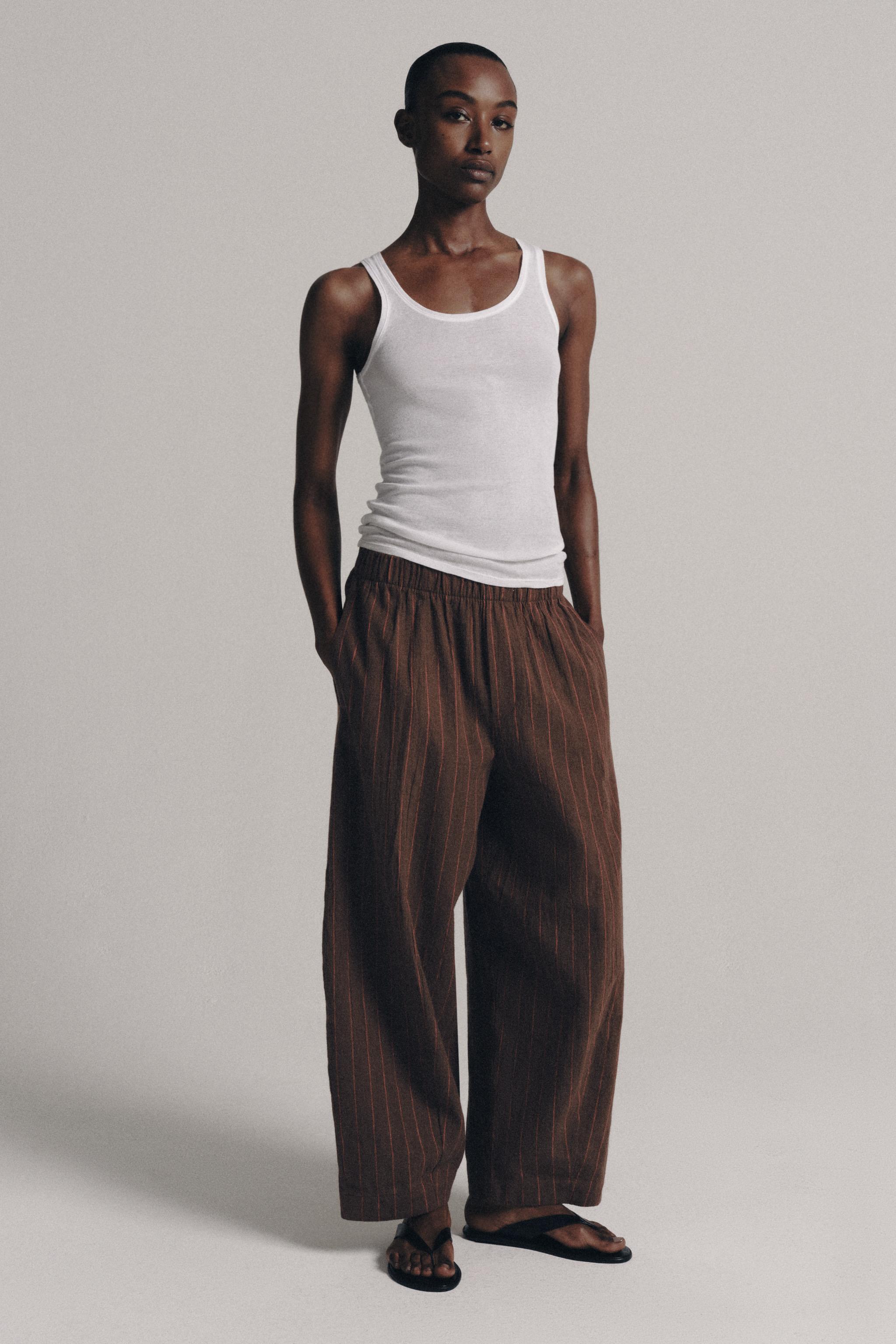 Брюки ZW COLLECTION из смесового льна в полоску — ZARA