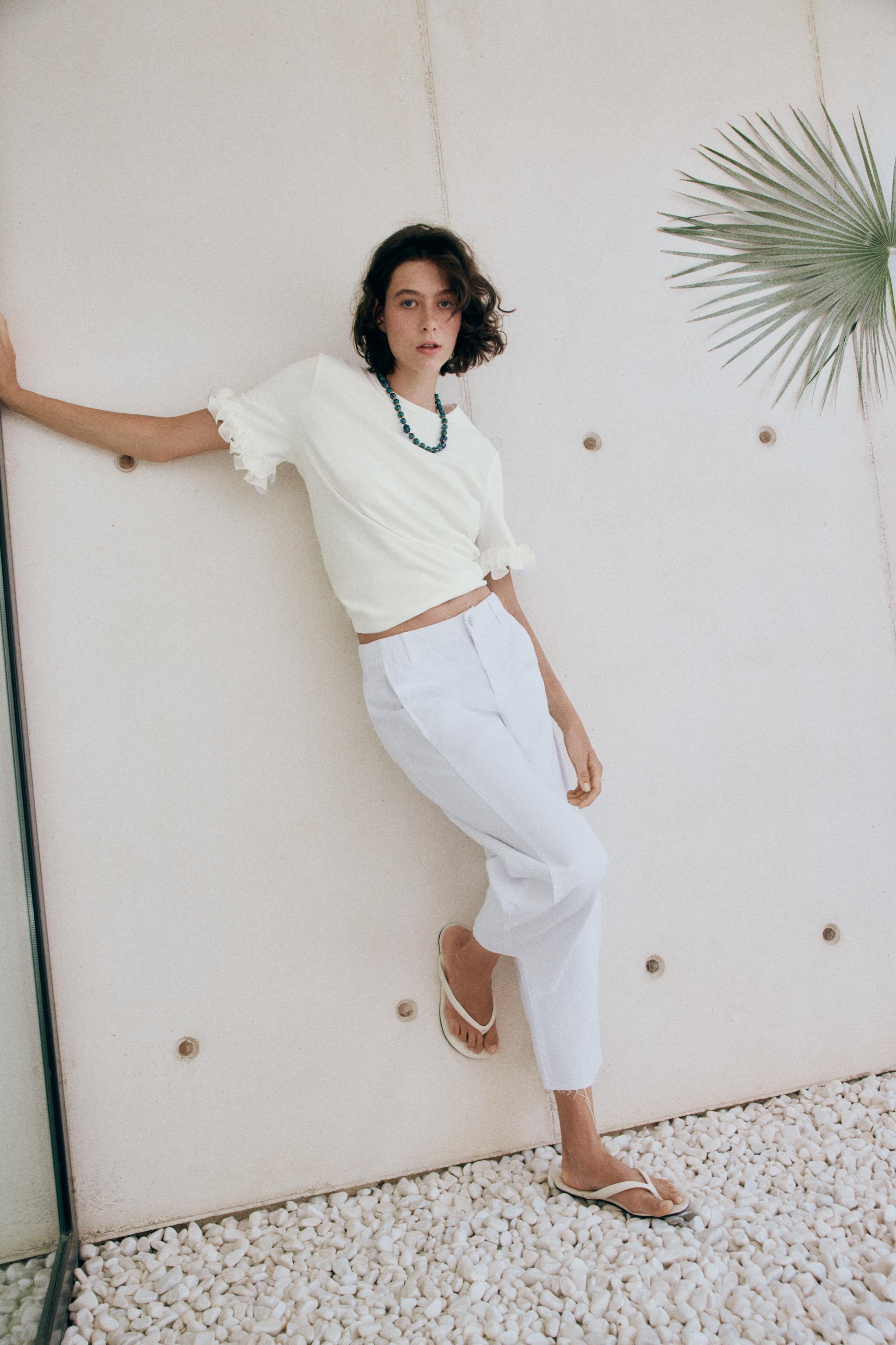 Футболка из хлопка с рюшами — ZARA