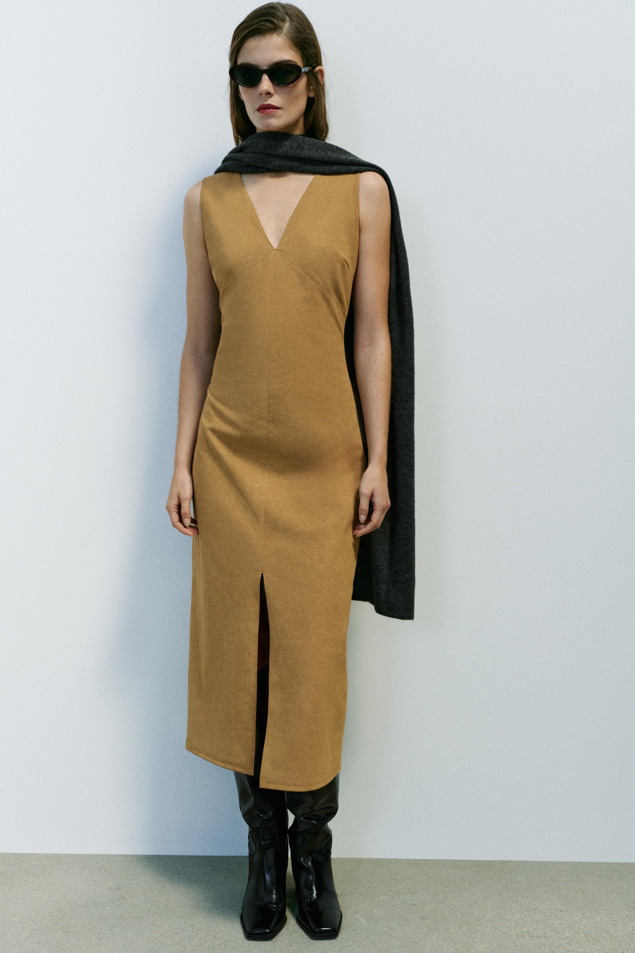 ПЛАТЬЕ МИДИ ИЗ ИСКУССТВЕННОЙ ЗАМШИ — ZARA