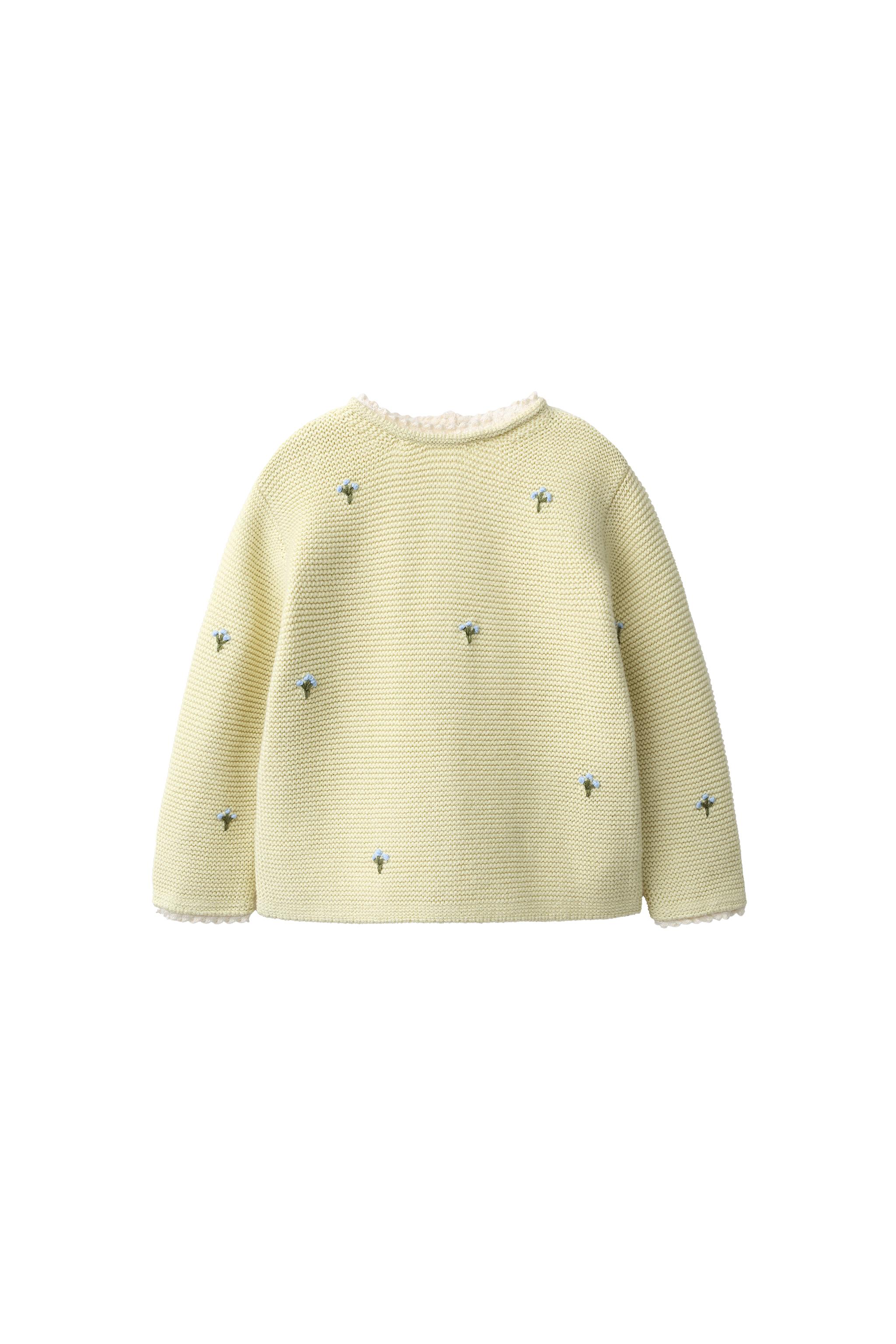 ТРИКОТАЖНЫЙ ДЖЕМПЕР С ЦВЕТОЧНОЙ ВЫШИВКОЙ И КРУЖЕВОМ — ZARA