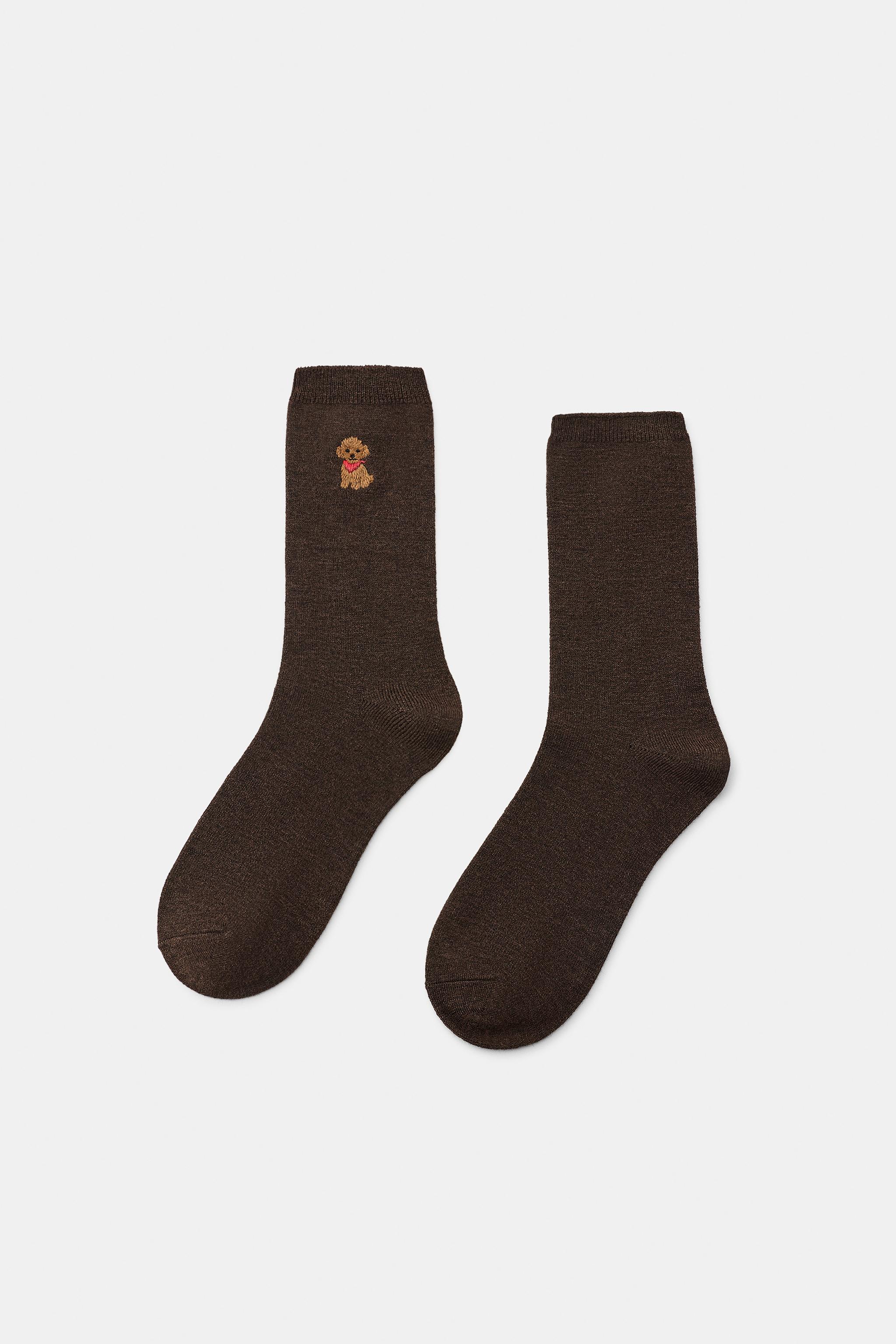 PLAIN DOG EMBROIDERY SOCKS — ZARA