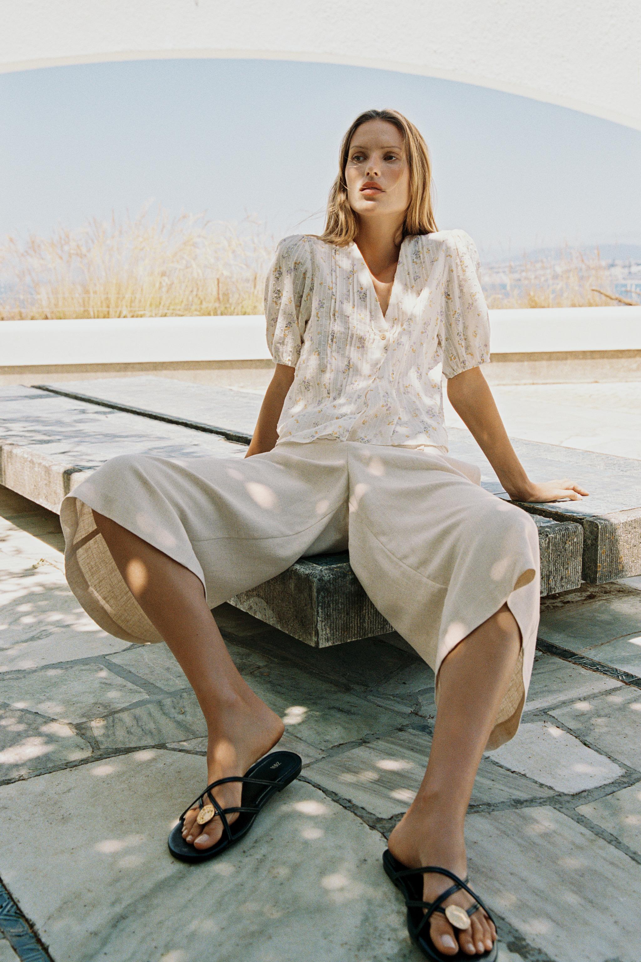 Длинные бермуды из смесового льна с кружевной отделкой — ZARA
