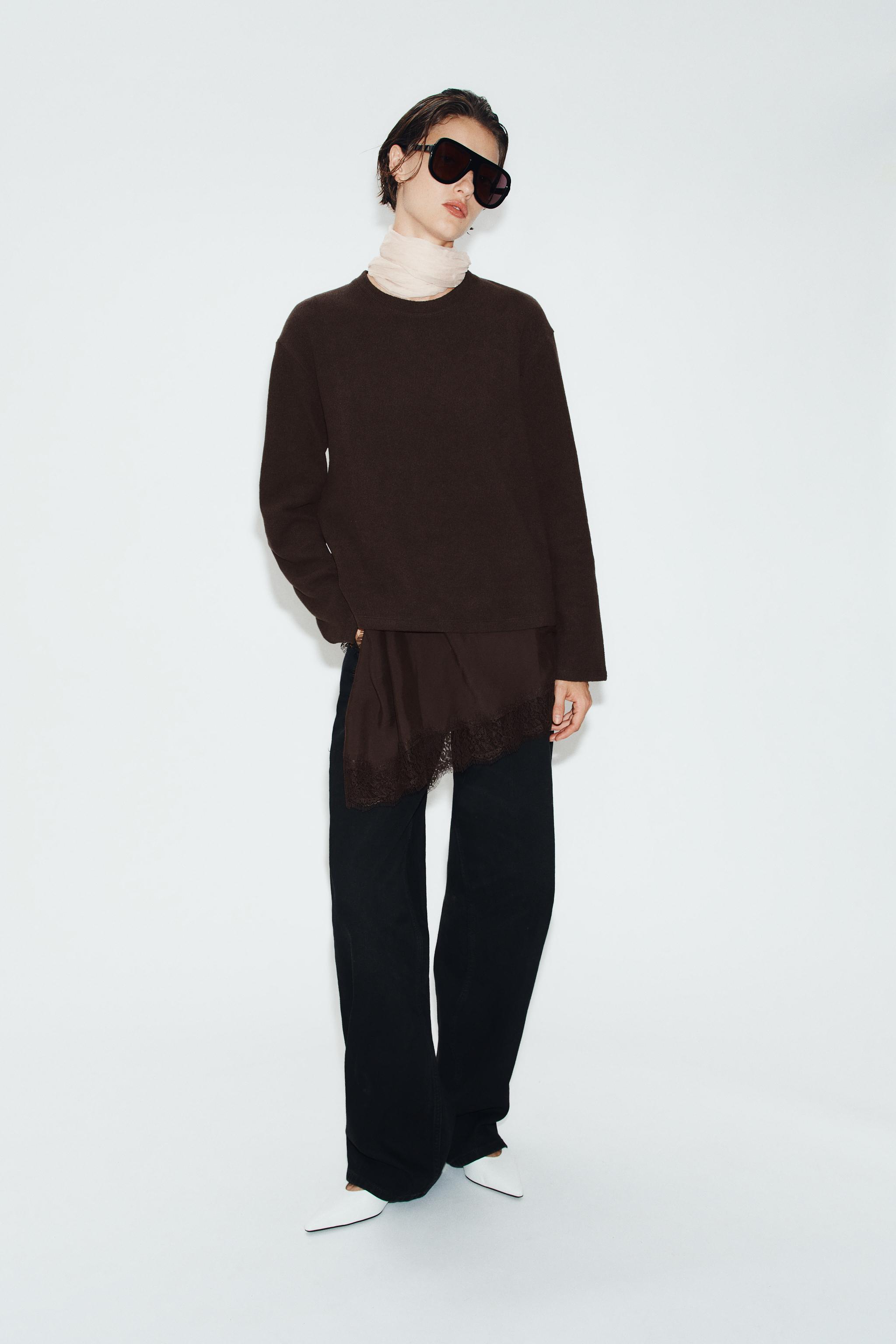 Платье из кружева с комбинацией тканей — ZARA