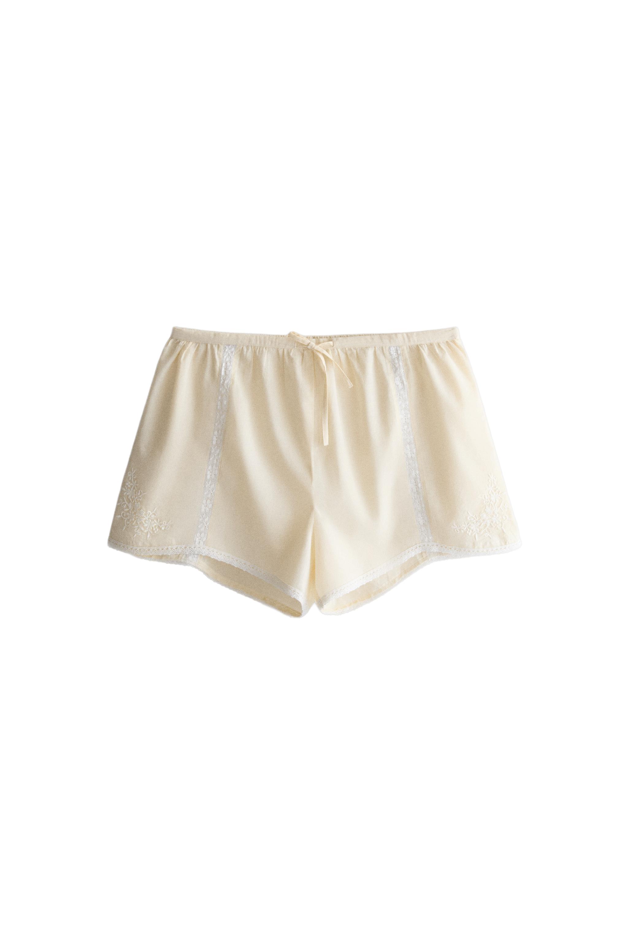 ХЛОПКОВЫЕ ШОРТЫ С ВЫШИВКОЙ И КРУЖЕВОМ — ZARA