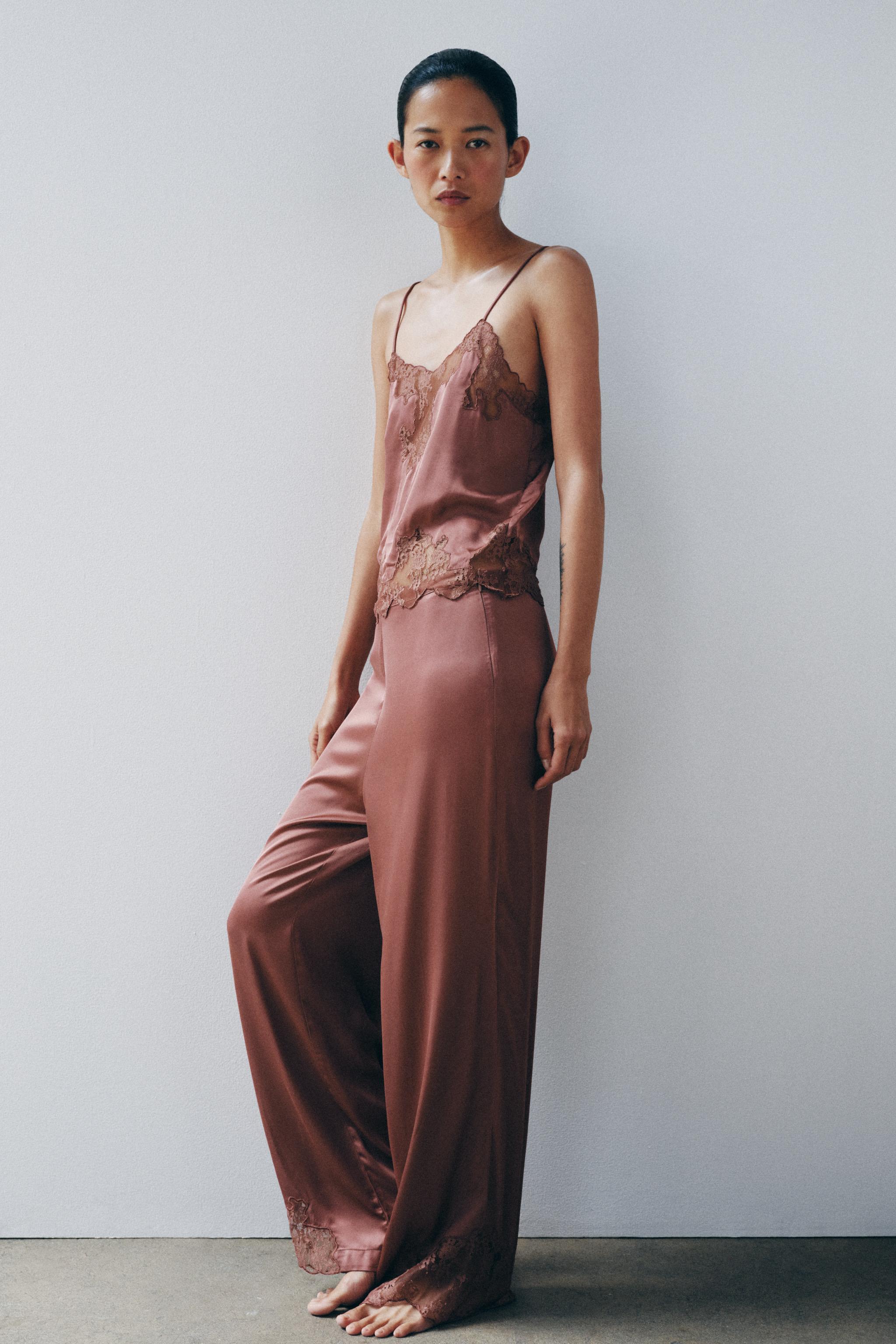 АТЛАСНЫЕ БРЮКИ В БЕЛЬЕВОМ СТИЛЕ С КРУЖЕВОМ — ZARA