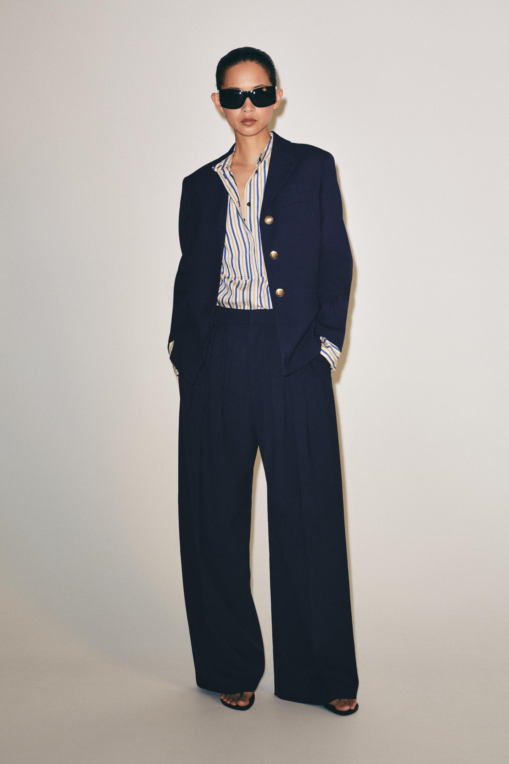 Брюки ZW COLLECTION в складку с широкими штанинами — ZARA