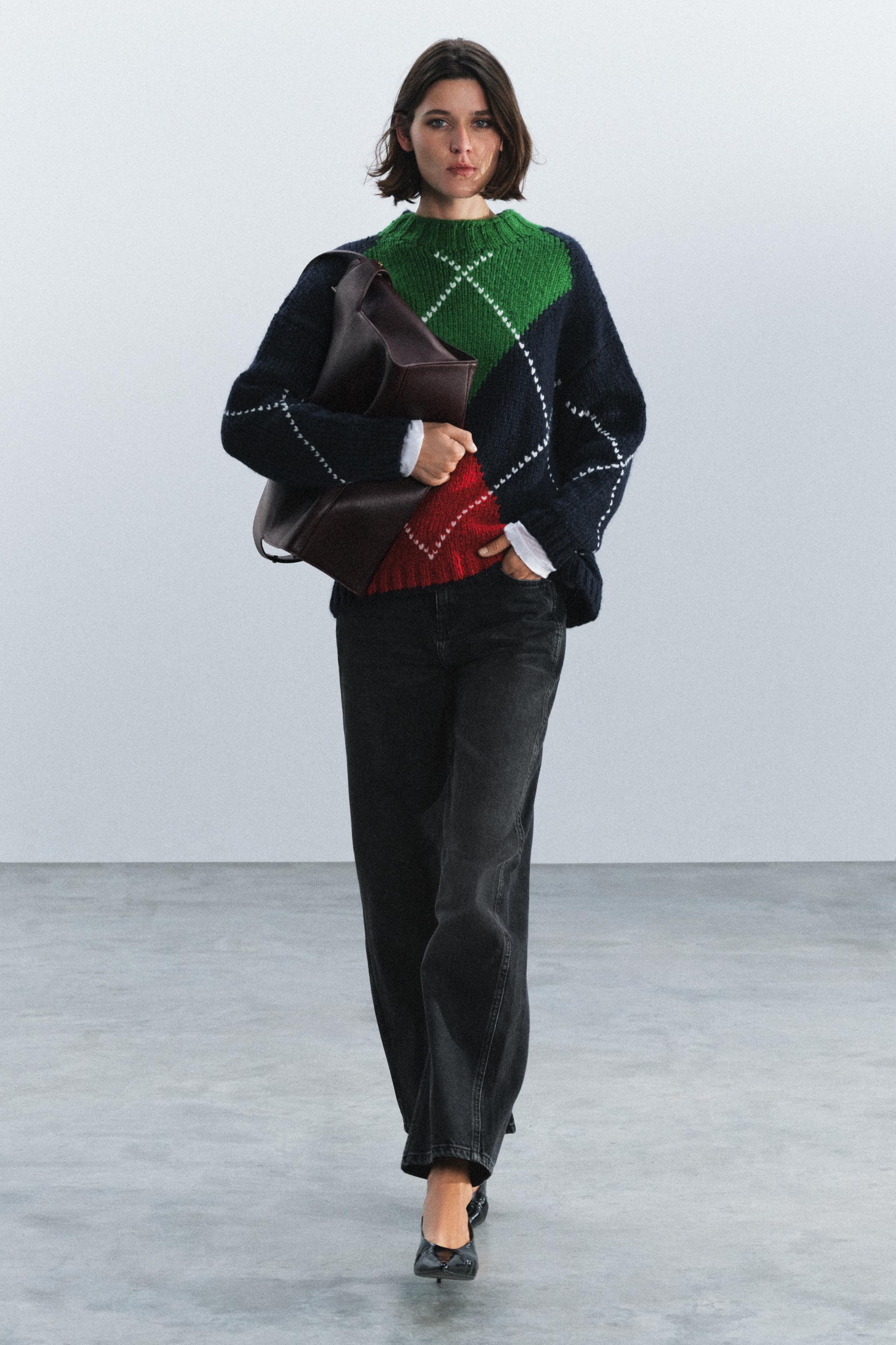 OVERSIZE ARGYLE KNIT JUMPER — ZARA