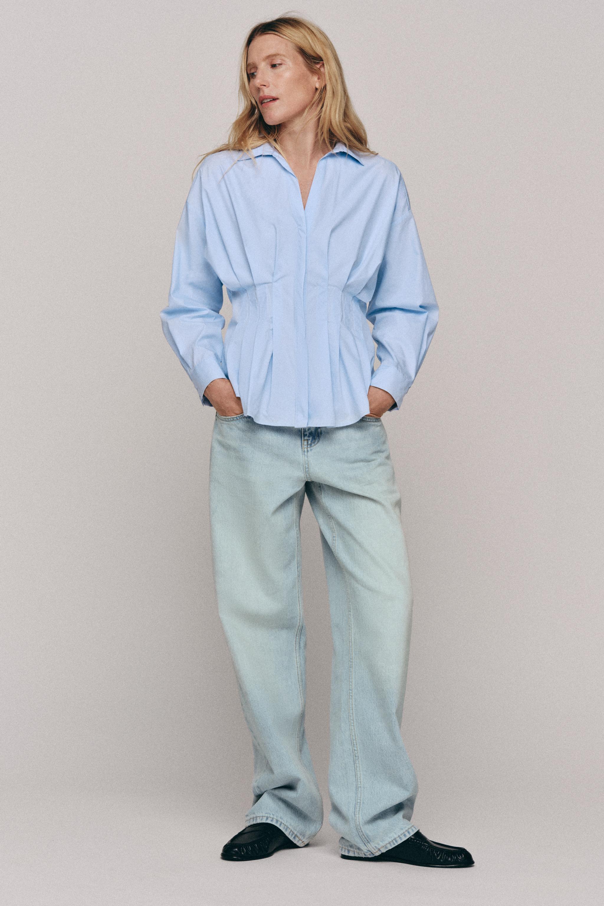РУБАШКА ИЗ ПОПЛИНА СО СКЛАДКАМИ — ZARA