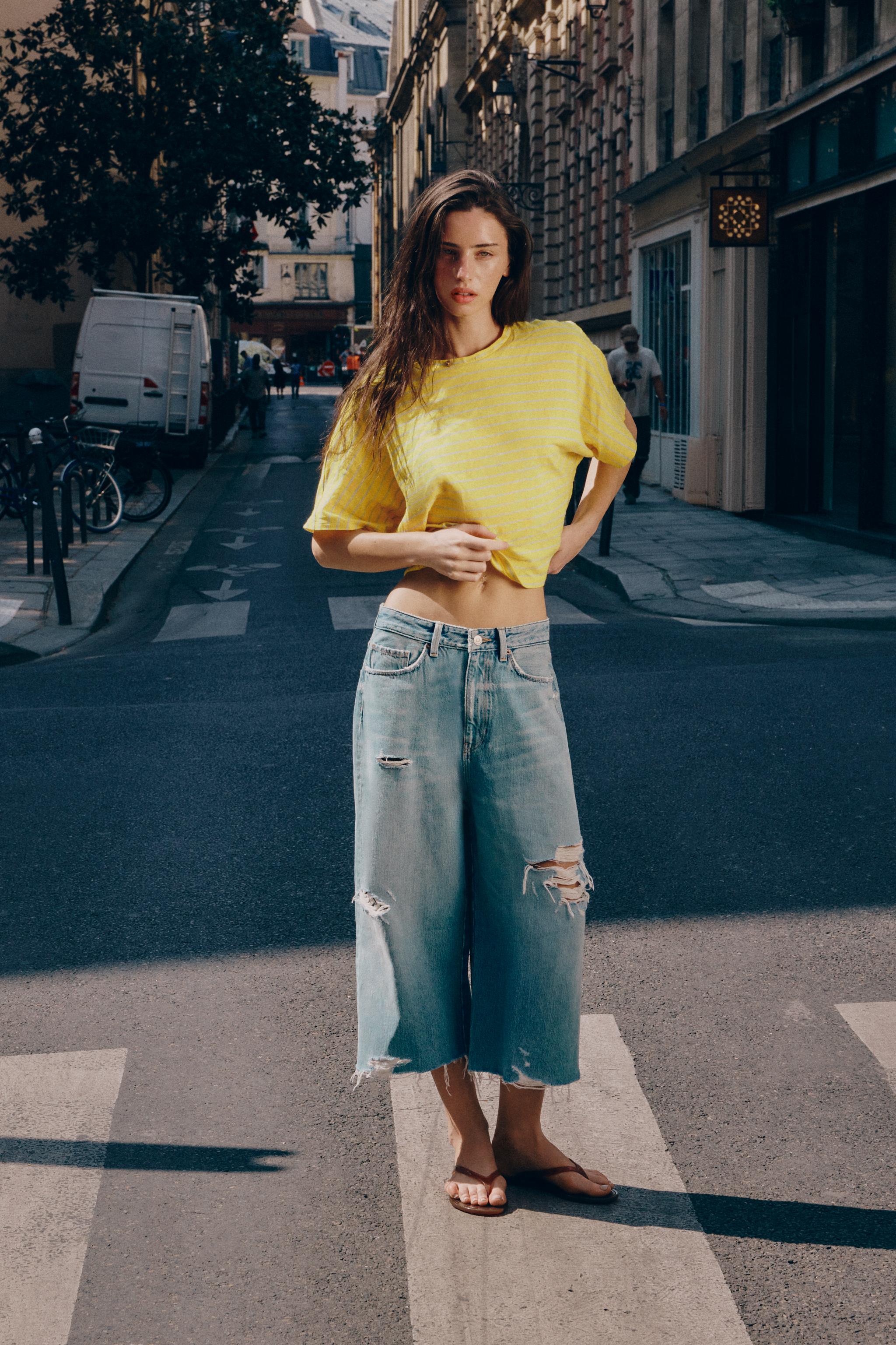 Футболка из смесового хлопка и льна в полоску — ZARA
